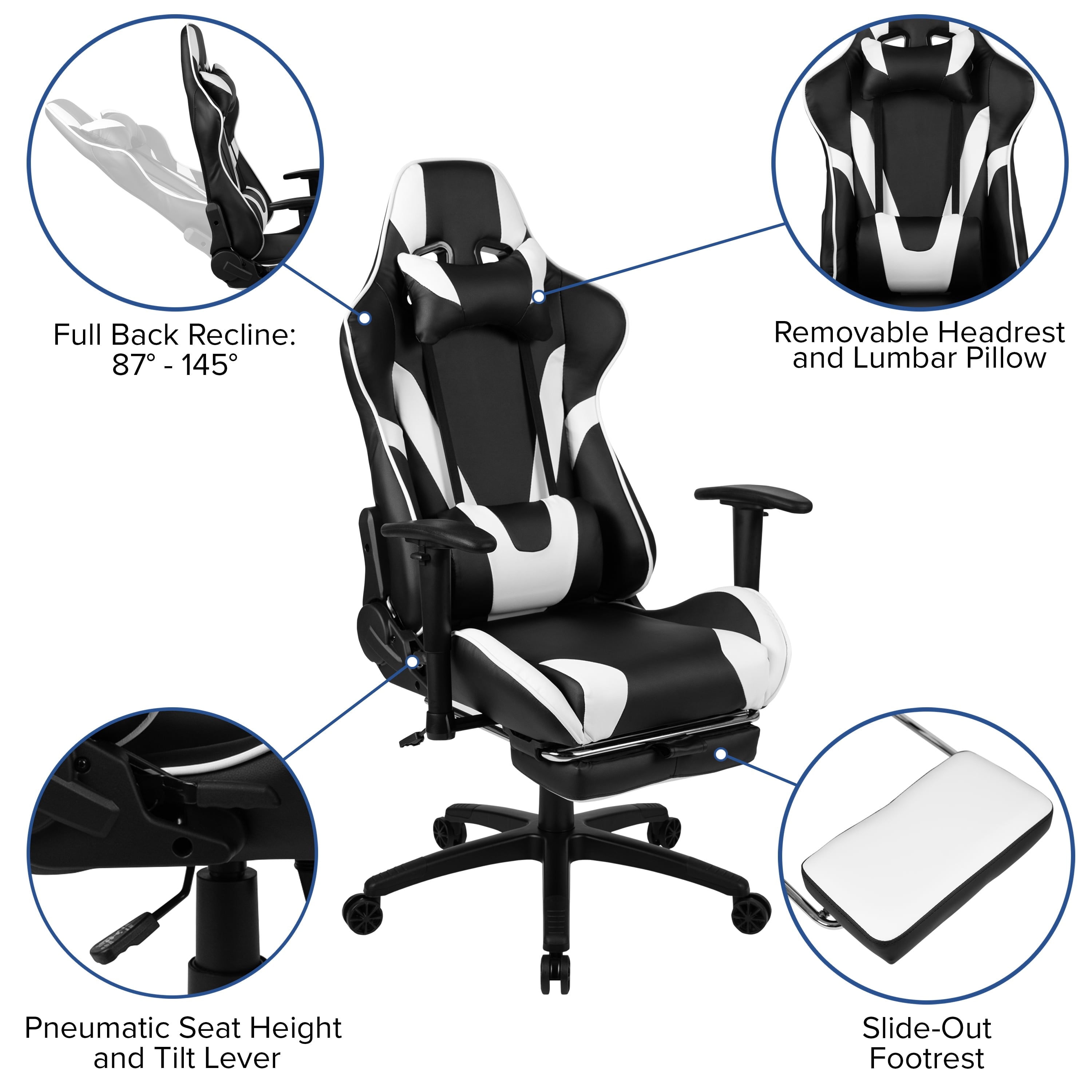 EMMA + OLIVER Reclining Gaming Chair & Desk Set with Footrest, Cup Holder & Headset Hook, Black