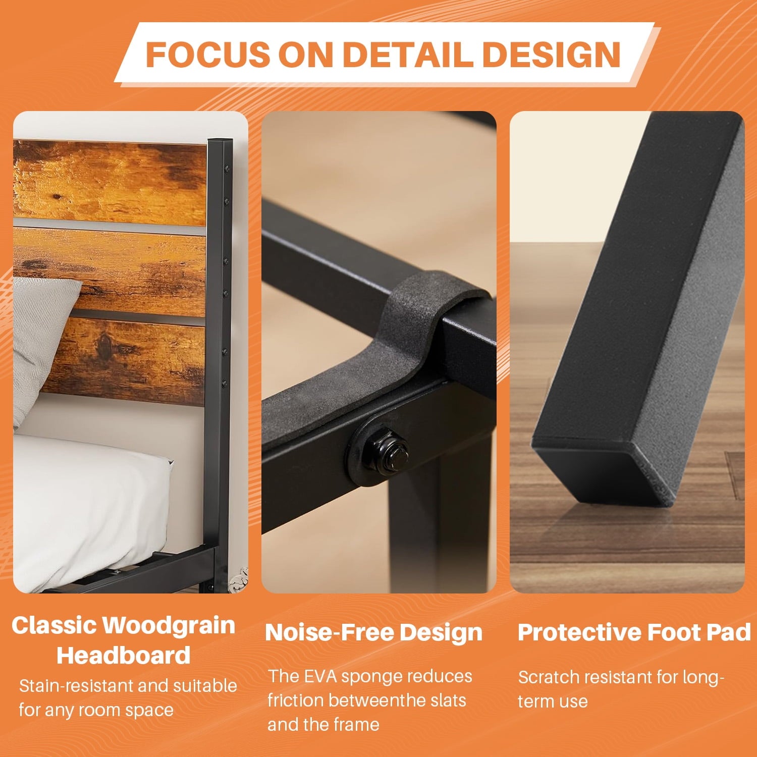 Full Size Bed Frame- Heavy Duty Mattress Foundation with HeadBoard, Steel Slats Support (No Box Spring Needed)