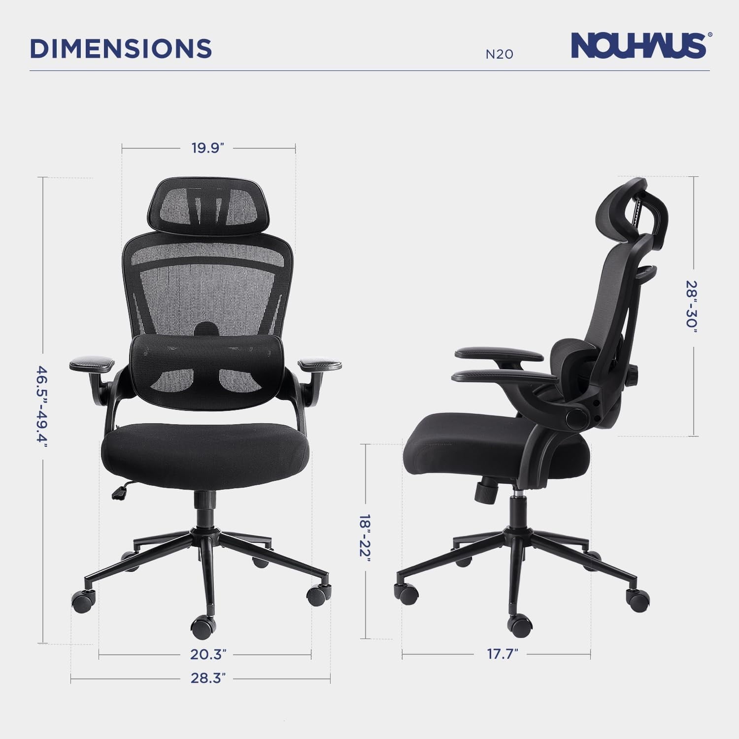 Nouhaus Ergonomic ErgoFit Mesh Office Chair Lumbar Support Comfy Gaming Chairs with Adjustable Headrest & Armrest, Big and Tall Swivel Computer Desk Chair Tilt Function