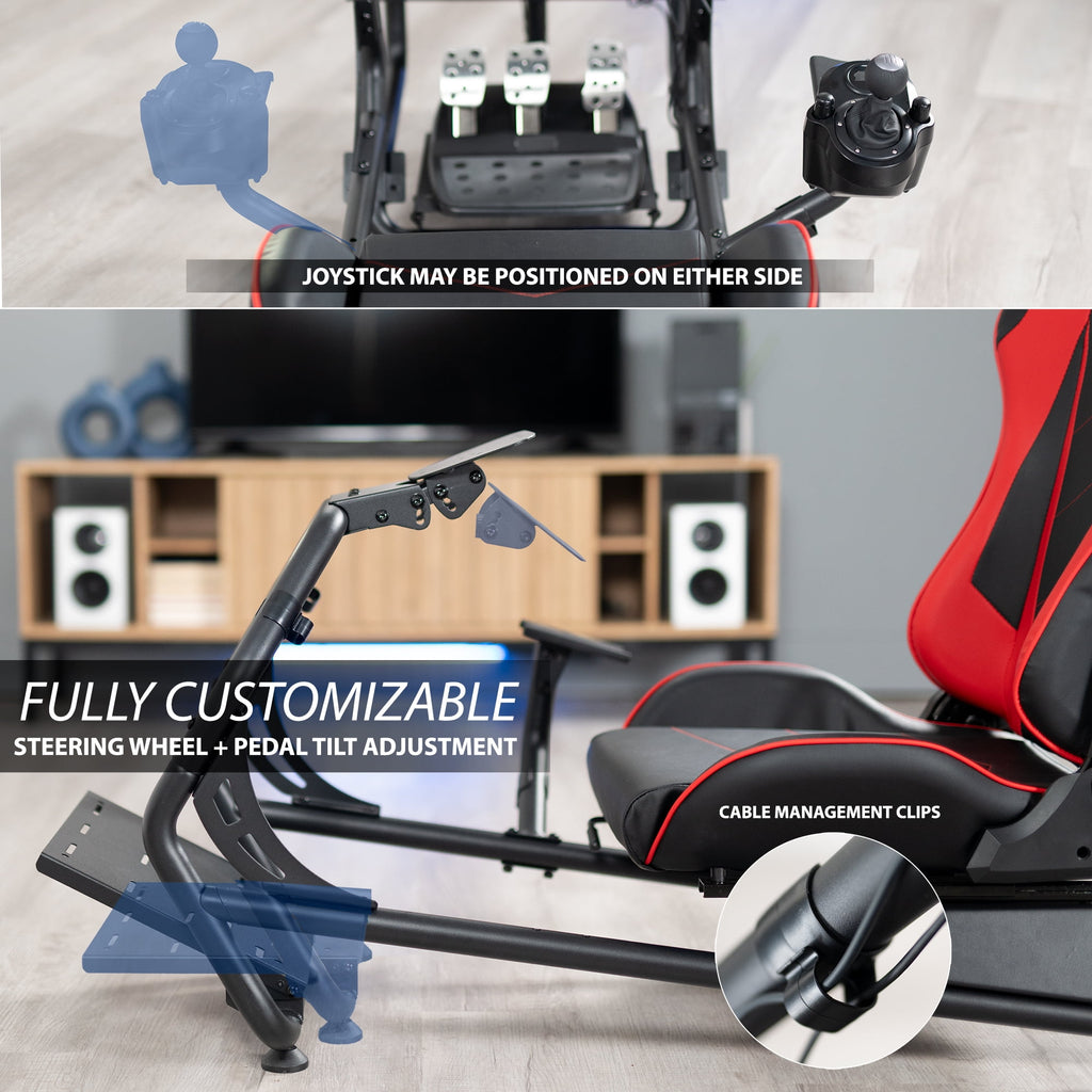 VIVO Racing Simulator Cockpit, Wheel Stand, Reclining Seat, Gear Mount, Shelves