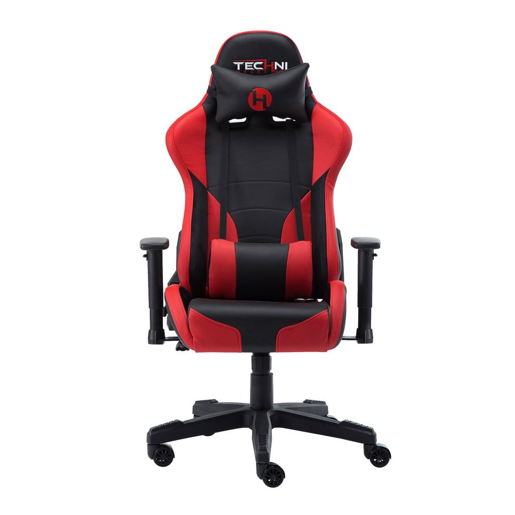 Techni Sport Ergonomic Gaming Chair with Adjustable Armrests, High Back, Lumbar and Headrest Pillow – Red/Black, RTA-TS90-RED