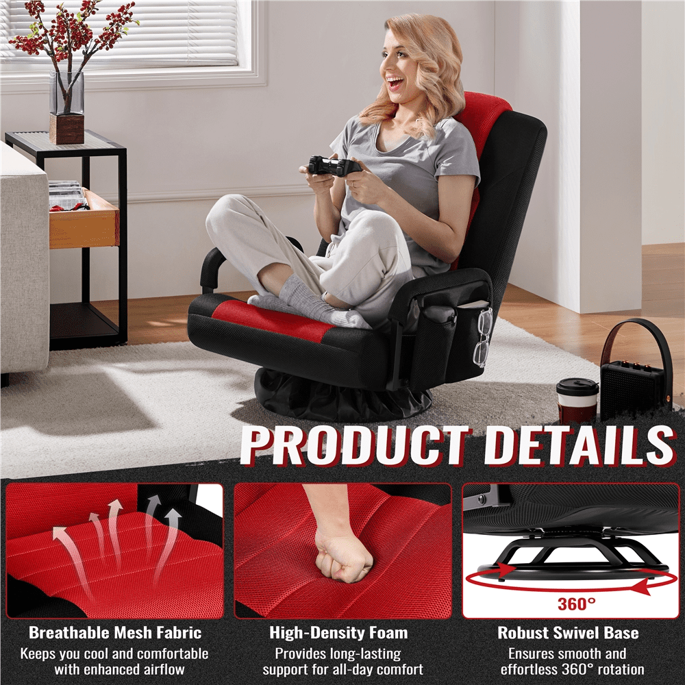 Yaheetech Swivel Floor Gaming Chair with Adjustable Backrest, Black/Red