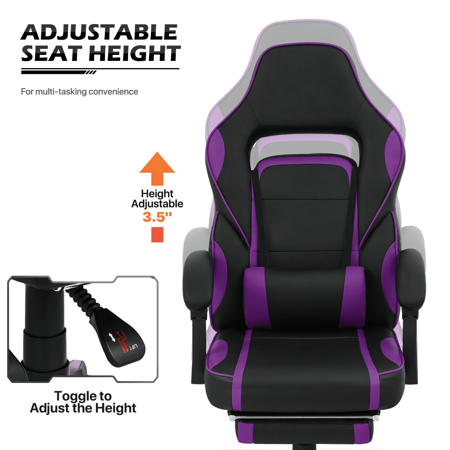 MoNiBloom Computer Desk & Gaming Chair Set, Office Desk with Host Rack and Adjustable Computer Chair with Footrest and Lumbar Support, Black/Purple