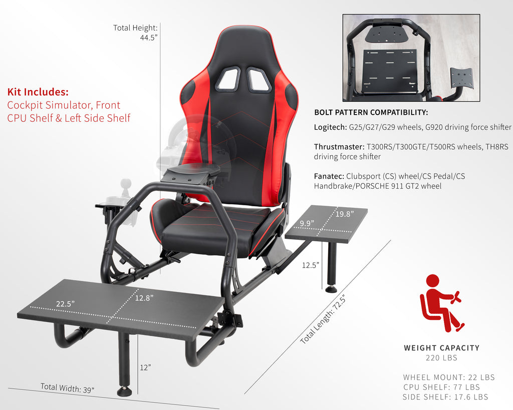 VIVO Racing Simulator Cockpit, Wheel Stand, Reclining Seat, Gear Mount, Shelves