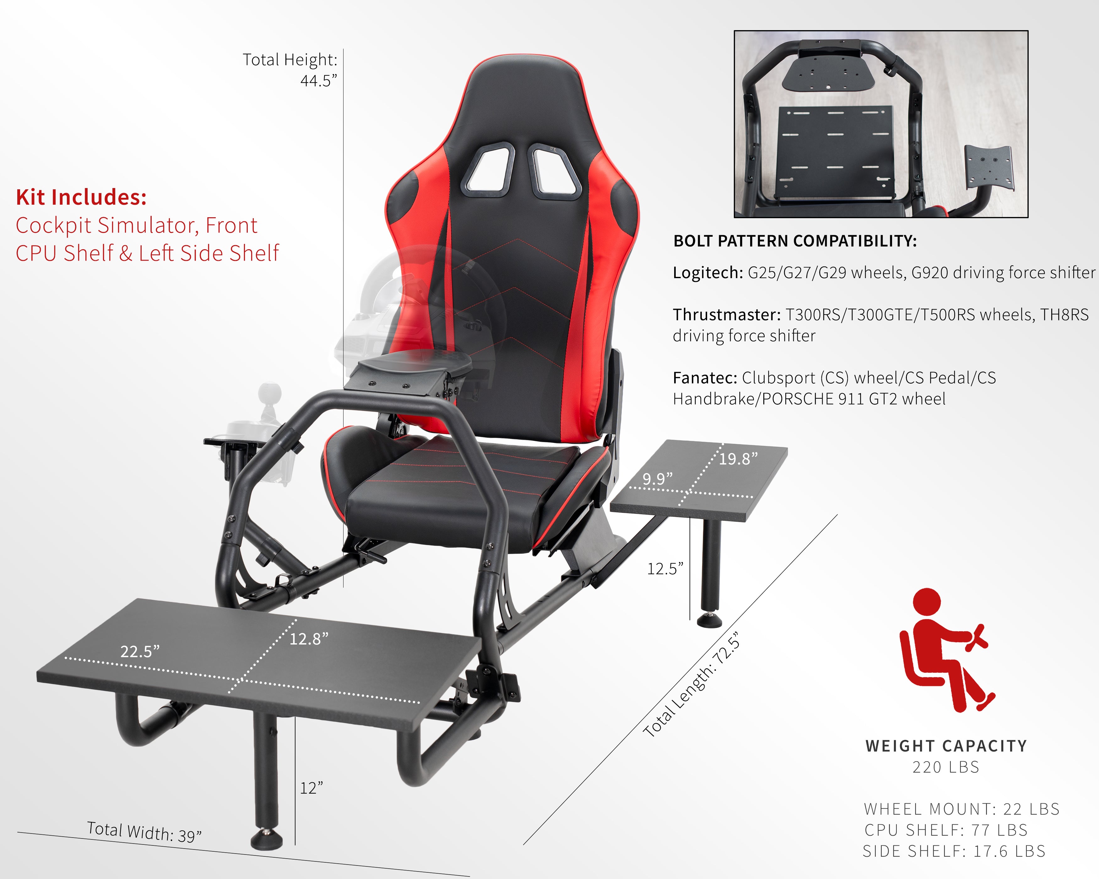 VIVO Racing Simulator Cockpit, Wheel Stand, Reclining Seat, Gear Mount, Shelves