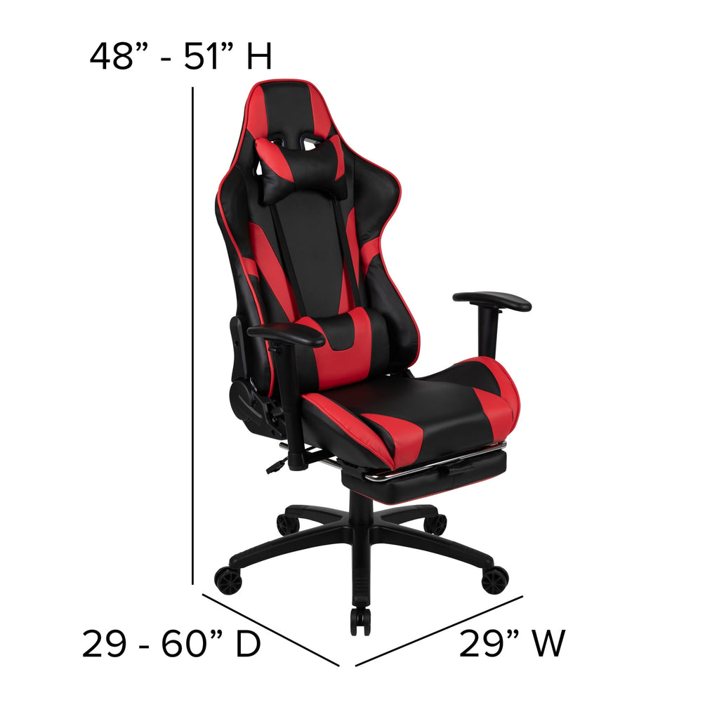 Emma + Oliver Racing Gaming Ergonomic Chair with Reclining Back, Footrest in Red LeatherSoft