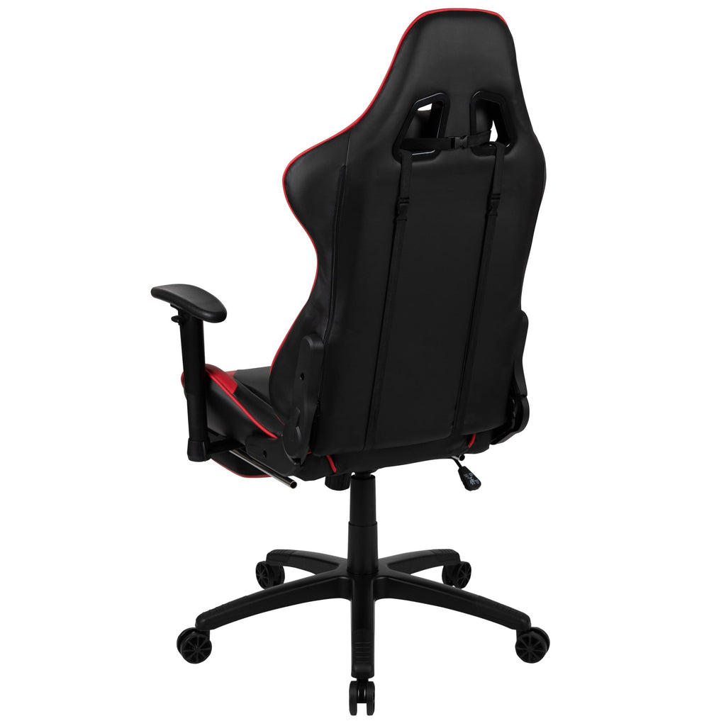 Emma + Oliver Racing Gaming Ergonomic Chair with Reclining Back, Footrest in Red LeatherSoft