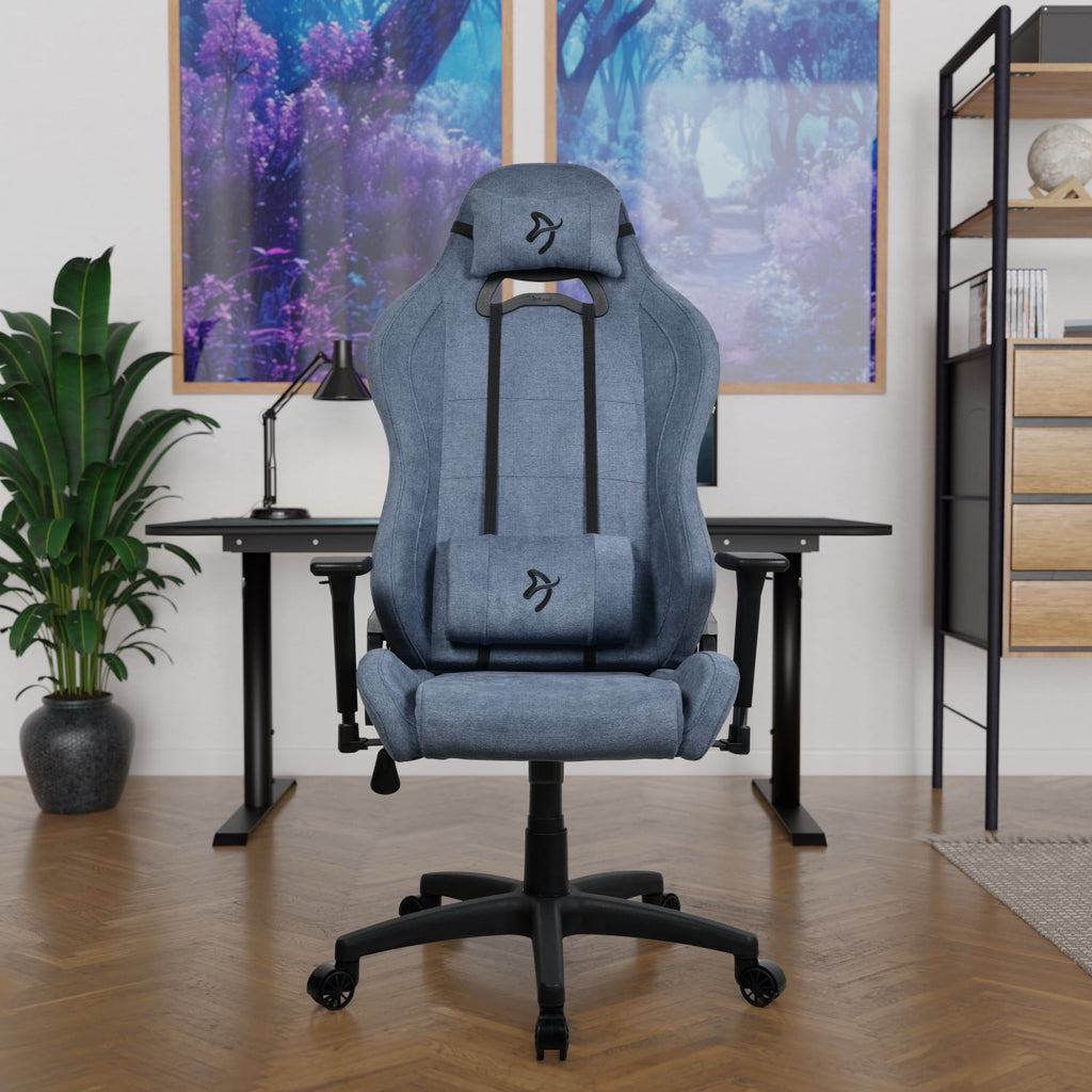 Arozzi Torretta Soft Fabric Gaming Chair, Breathable Fluid-Repellent Ergonomic Office Chair with Adjustable Height, 3D Armrest & 2 Supportive Pillows (Blue)