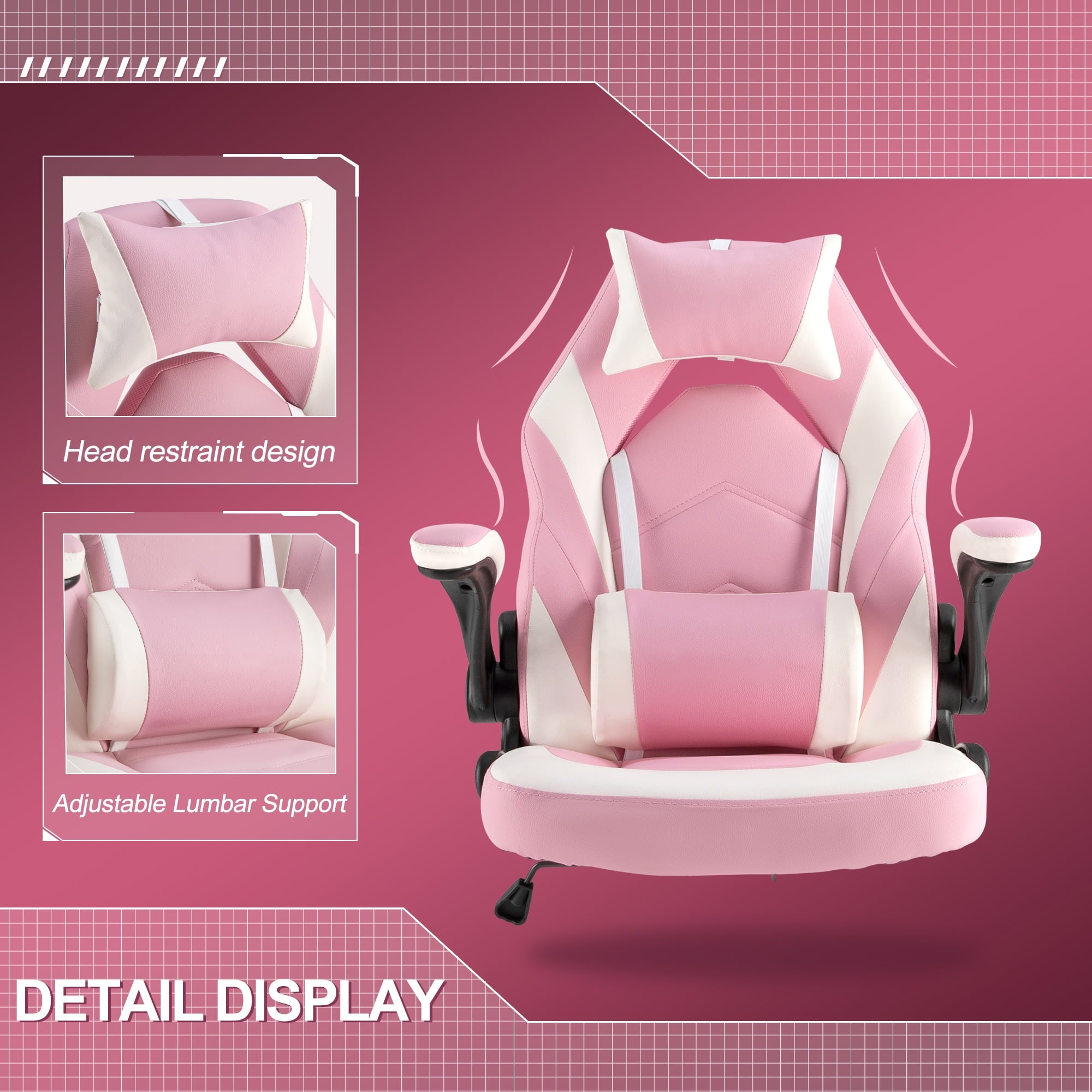 Rimiking Gaming Chair, Computer Chair Ergonomic Office Chair PU Leather Desk Chair Executive Adjustable Swivel Task Chair with Flip-up Armrest