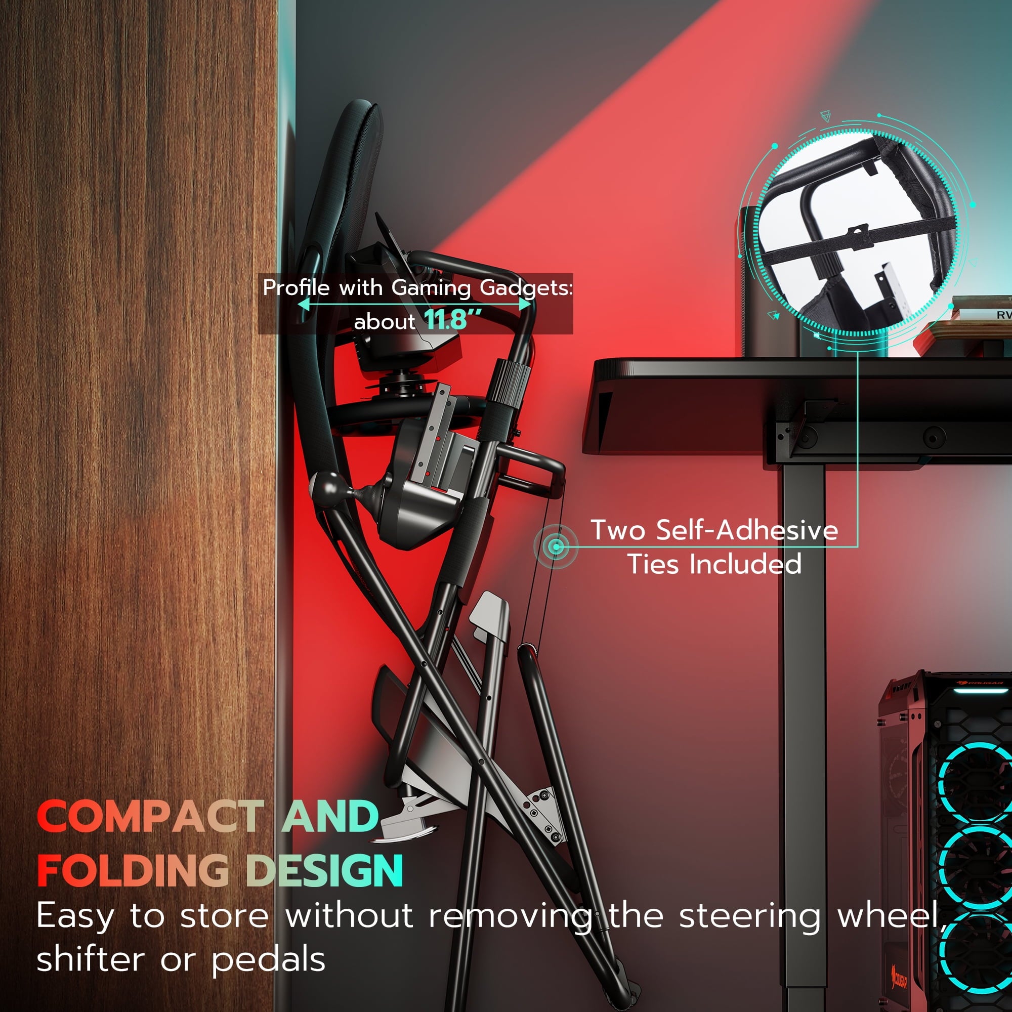 ARES WING Racing Simulator Cockpit with Foldable Gaming Chair Fit Logitech Thrustmaster Xbox