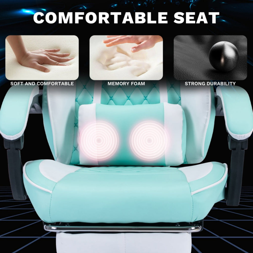 Computer Gaming Chairs with Massage Lumbar Support and footrest,Racing Style Computer Chair Adjustable Headrest for Adults,Pink White