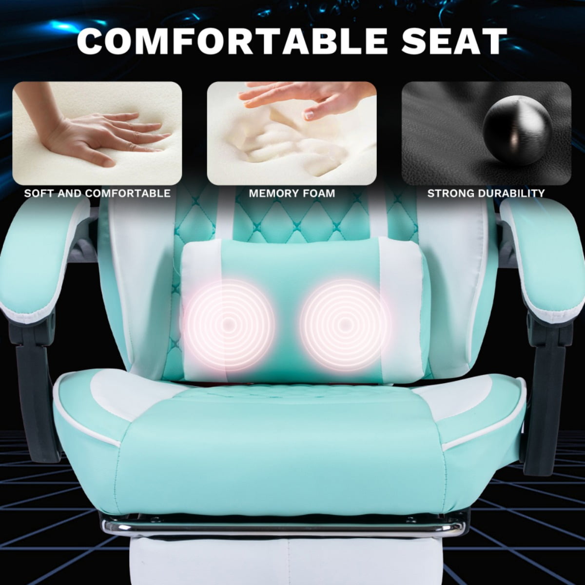 Computer Gaming Chairs with Massage Lumbar Support and footrest,Racing Style Computer Chair Adjustable Headrest for Adults,Pink White