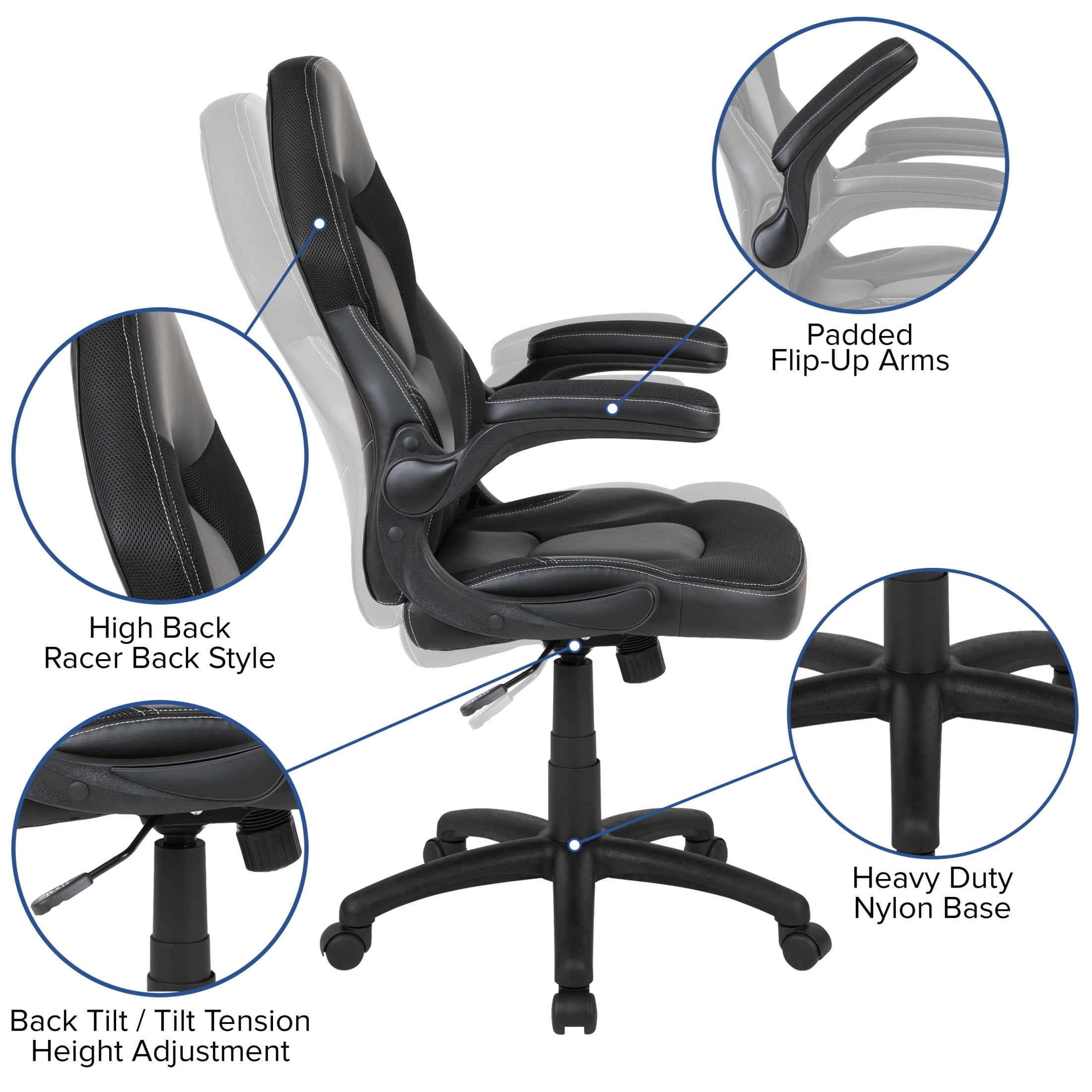 Flash Furniture X10 LeatherSoft High-Back Gaming Chair with Headrest and Flip-Up Arms, Black
