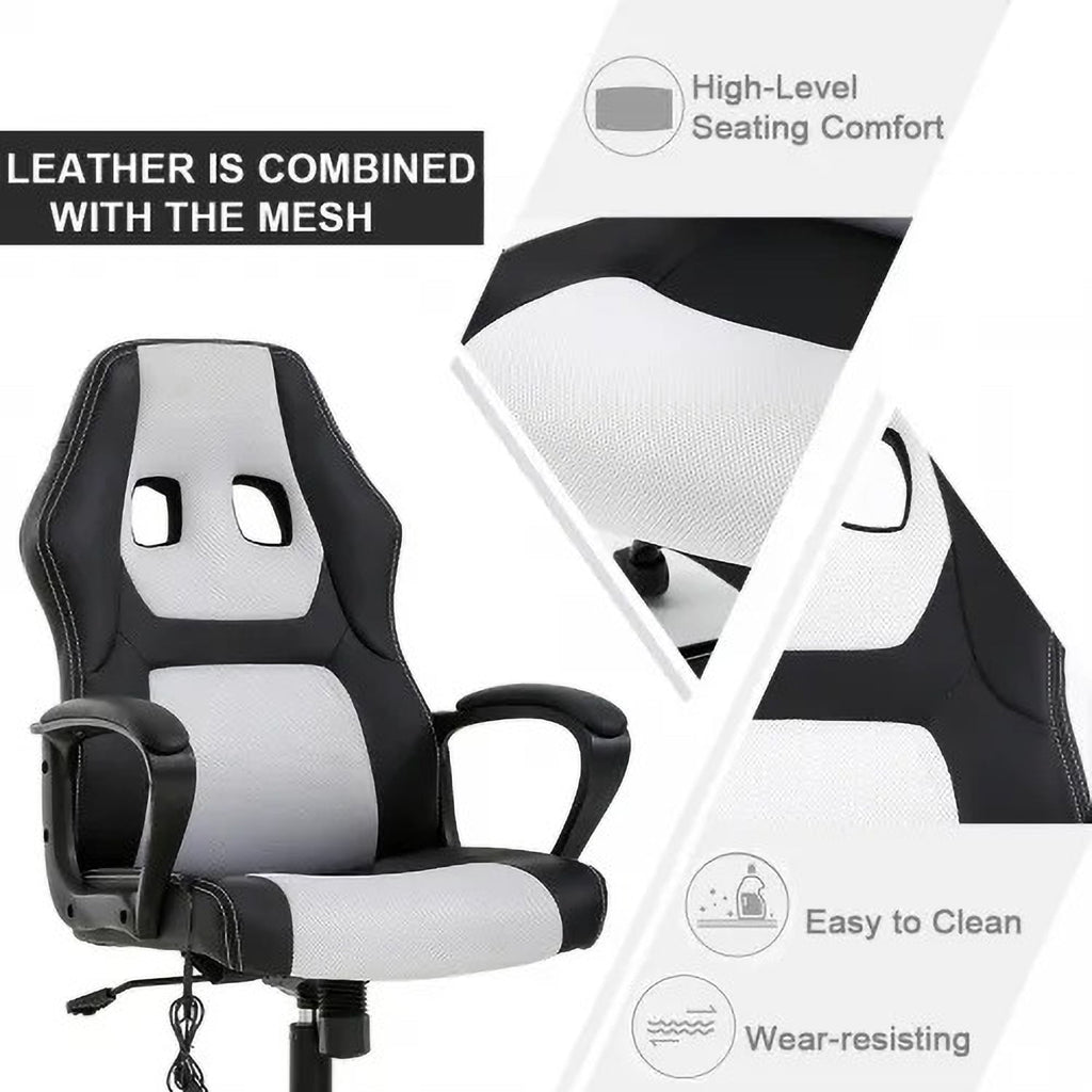 XF XINFENG Gaming Ergonomic Office Chair, 250lbs Capacity PU Leather Computer Chair with Lumbar Massage, Height Adjustable 360° Swivel Racing Chair, White