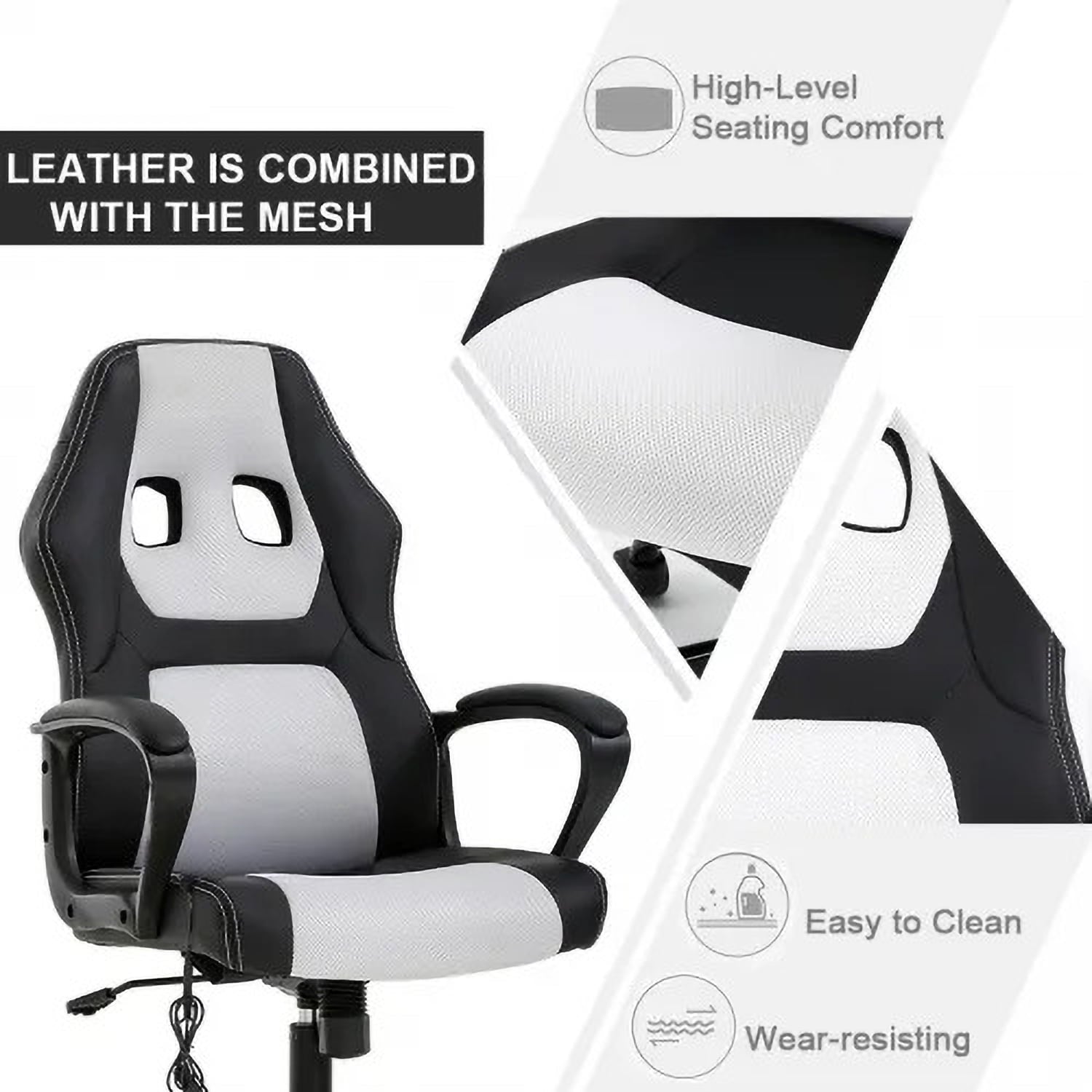 XF XINFENG Gaming Ergonomic Office Chair, 250lbs Capacity PU Leather Computer Chair with Lumbar Massage, Height Adjustable 360° Swivel Racing Chair, White