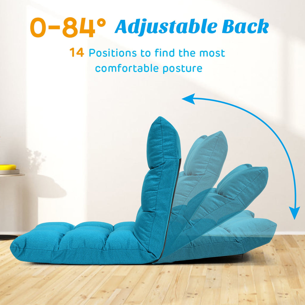 Costway Adjustable 14-Position Floor Chair Folding Lazy Gaming Sofa Chair Peacock Blue