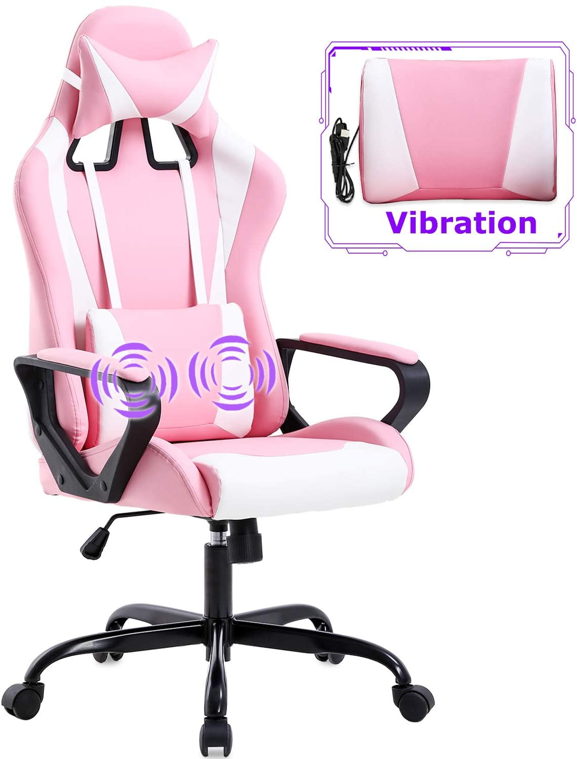 BestOffice Ergonomic Gaming Chair, Lumbar Support, Rolling Swivel for Men, Women(White)