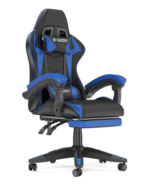 Bigzzia Gaming Chair with Footrest, Computer Chair with Adjustable Lumbar Pillow and Headrest, Blue
