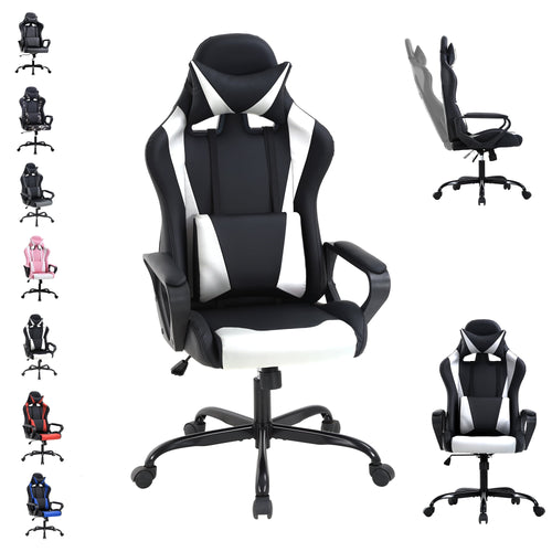 CL.HPAHKL PC Gaming Chair, Office Chair High Back PU Leather Ergonomic Computer Chair with Headrest and Lumbar Support, Height Adjustable Video Game Chair for Adults, White