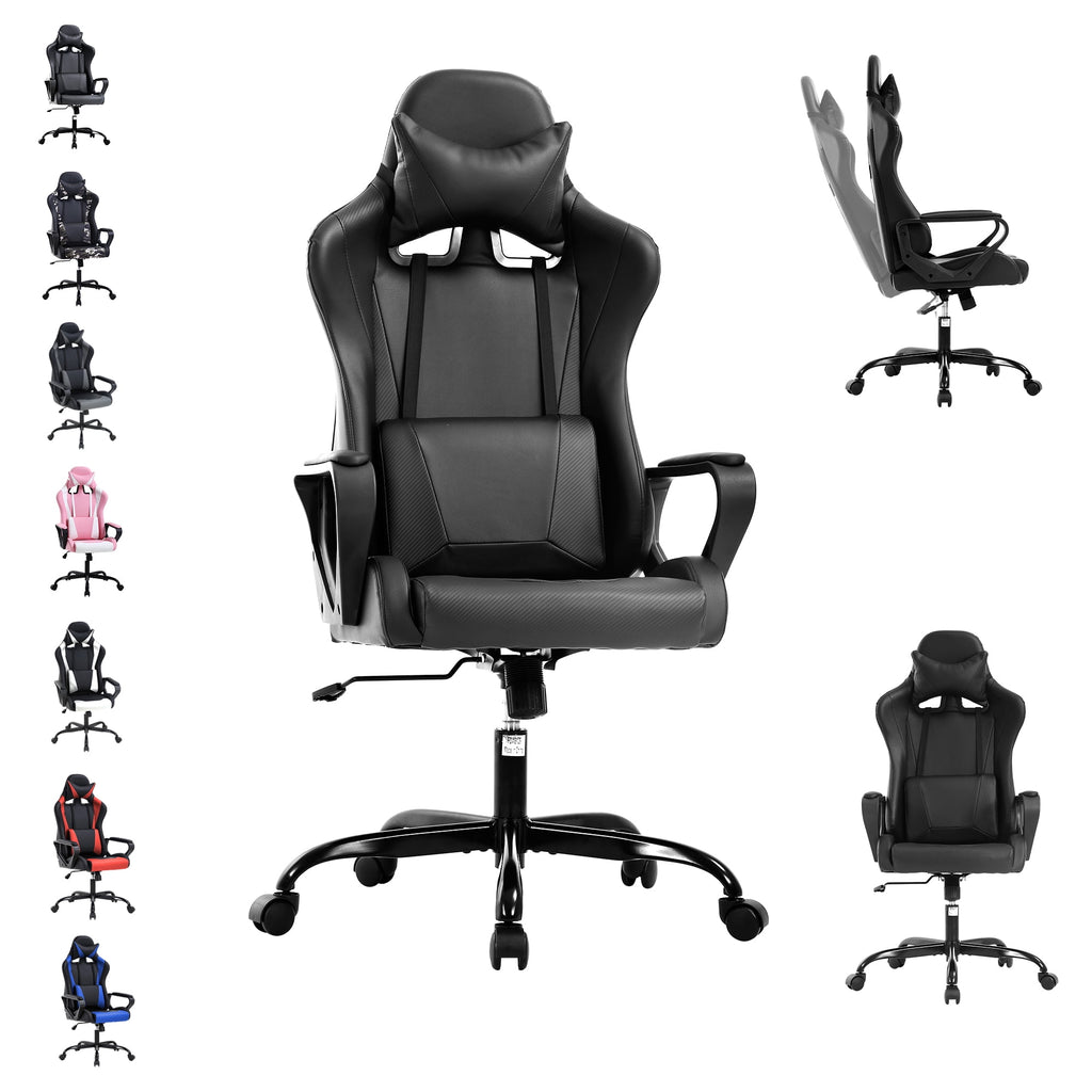 CL.HPAHKL PC Gaming Chair, Office Chair High Back PU Leather Ergonomic Computer Chair with Headrest and Lumbar Support, Height Adjustable Video Game Chair for Adults, White
