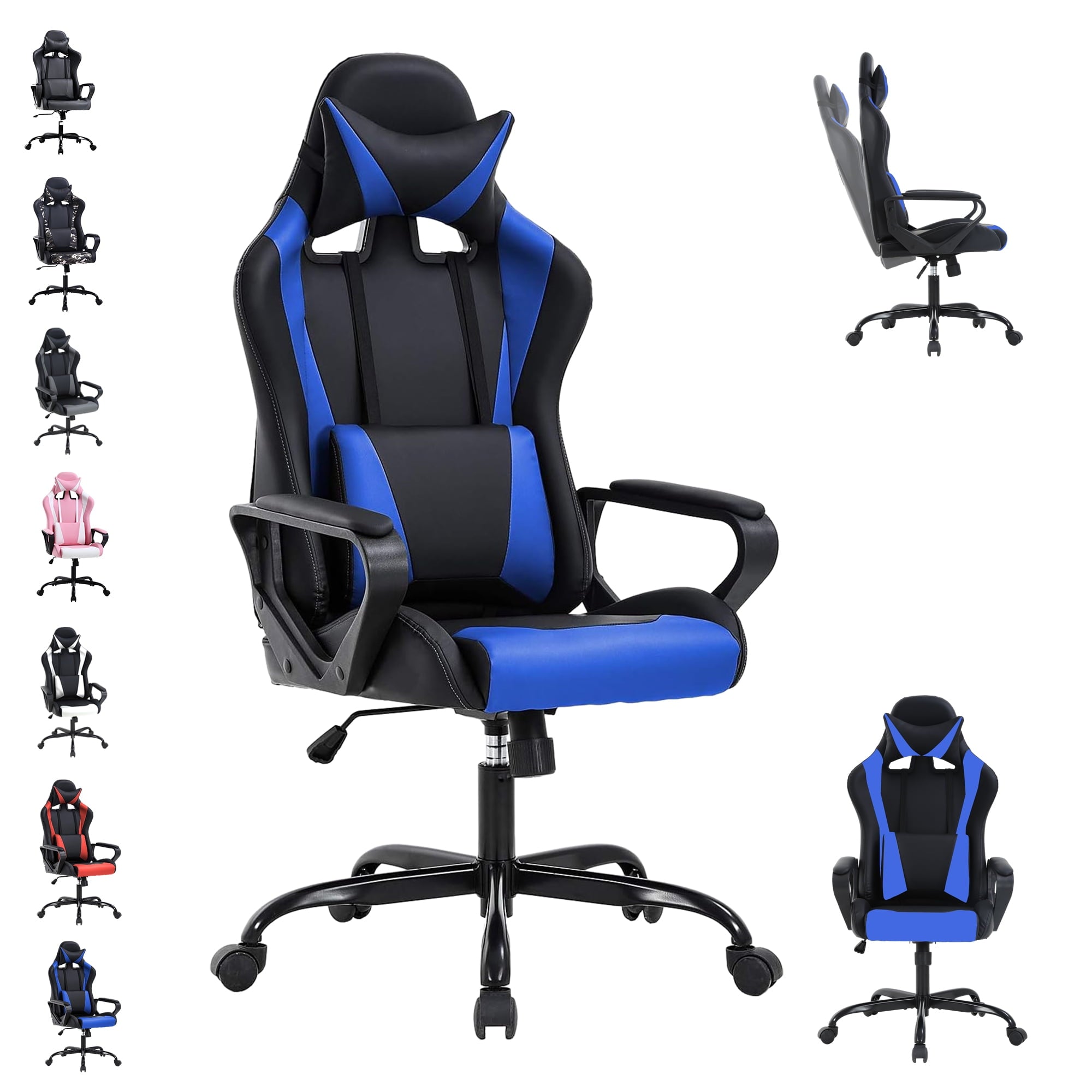 CL.HPAHKL PC Gaming Chair, Office Chair High Back PU Leather Ergonomic Computer Chair with Headrest and Lumbar Support, Height Adjustable Video Game Chair for Adults, White