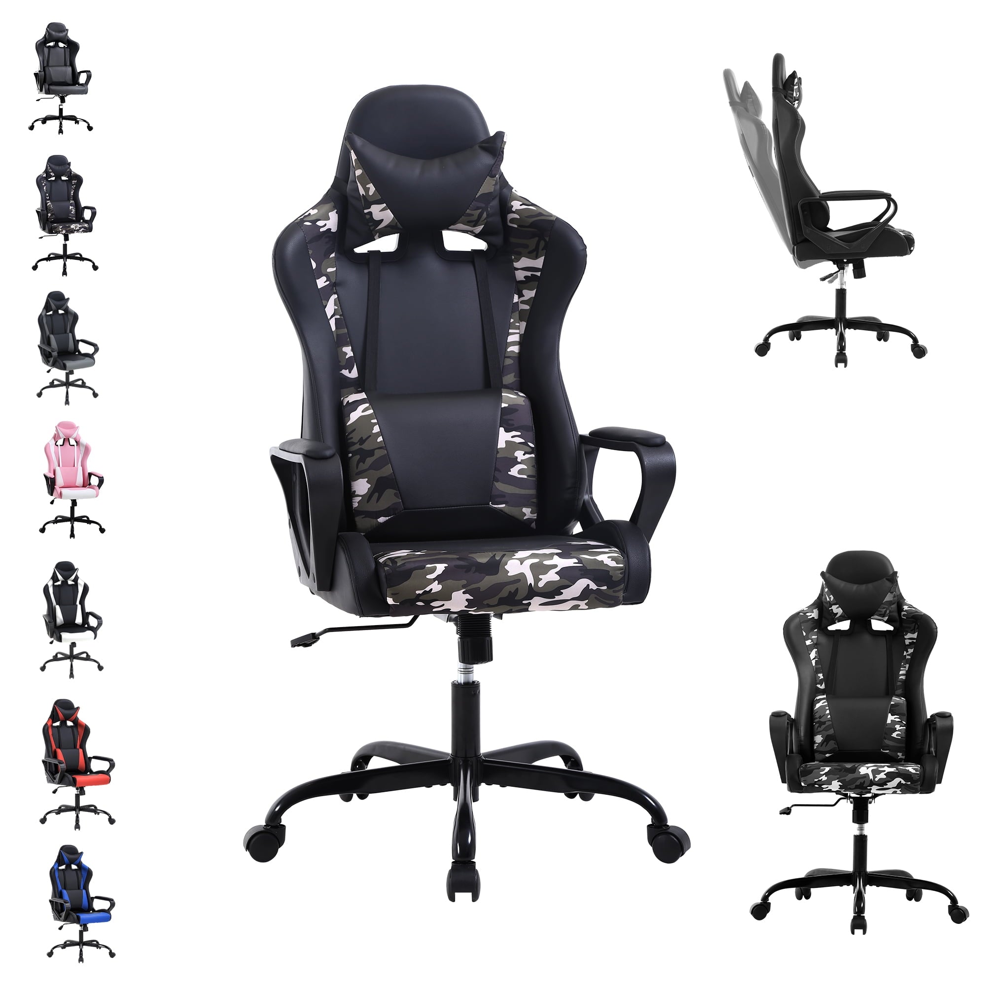 CL.HPAHKL PC Gaming Chair, Office Chair High Back PU Leather Ergonomic Computer Chair with Headrest and Lumbar Support, Height Adjustable Video Game Chair for Adults, White
