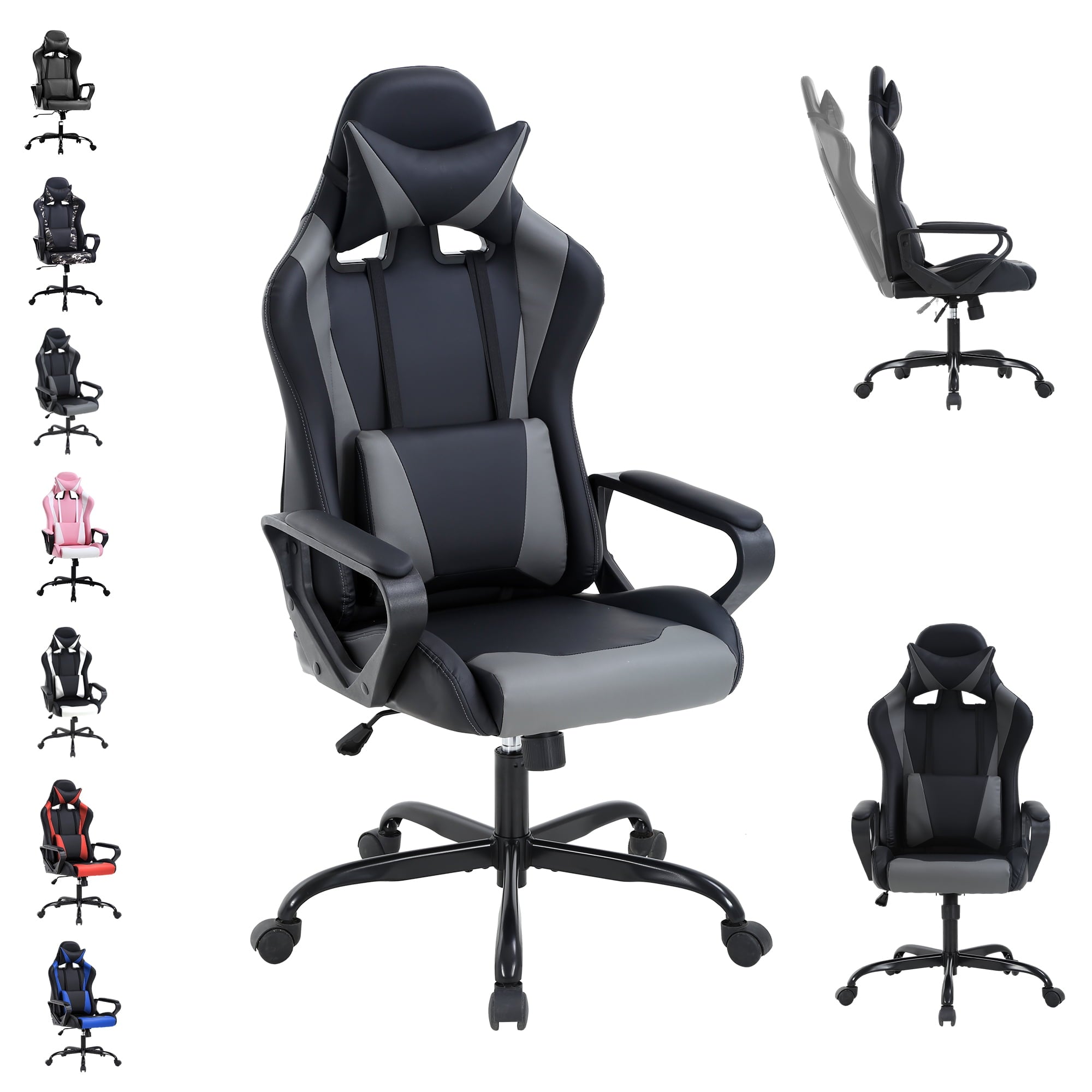 CL.HPAHKL PC Gaming Chair, Office Chair High Back PU Leather Ergonomic Computer Chair with Headrest and Lumbar Support, Height Adjustable Video Game Chair for Adults, White