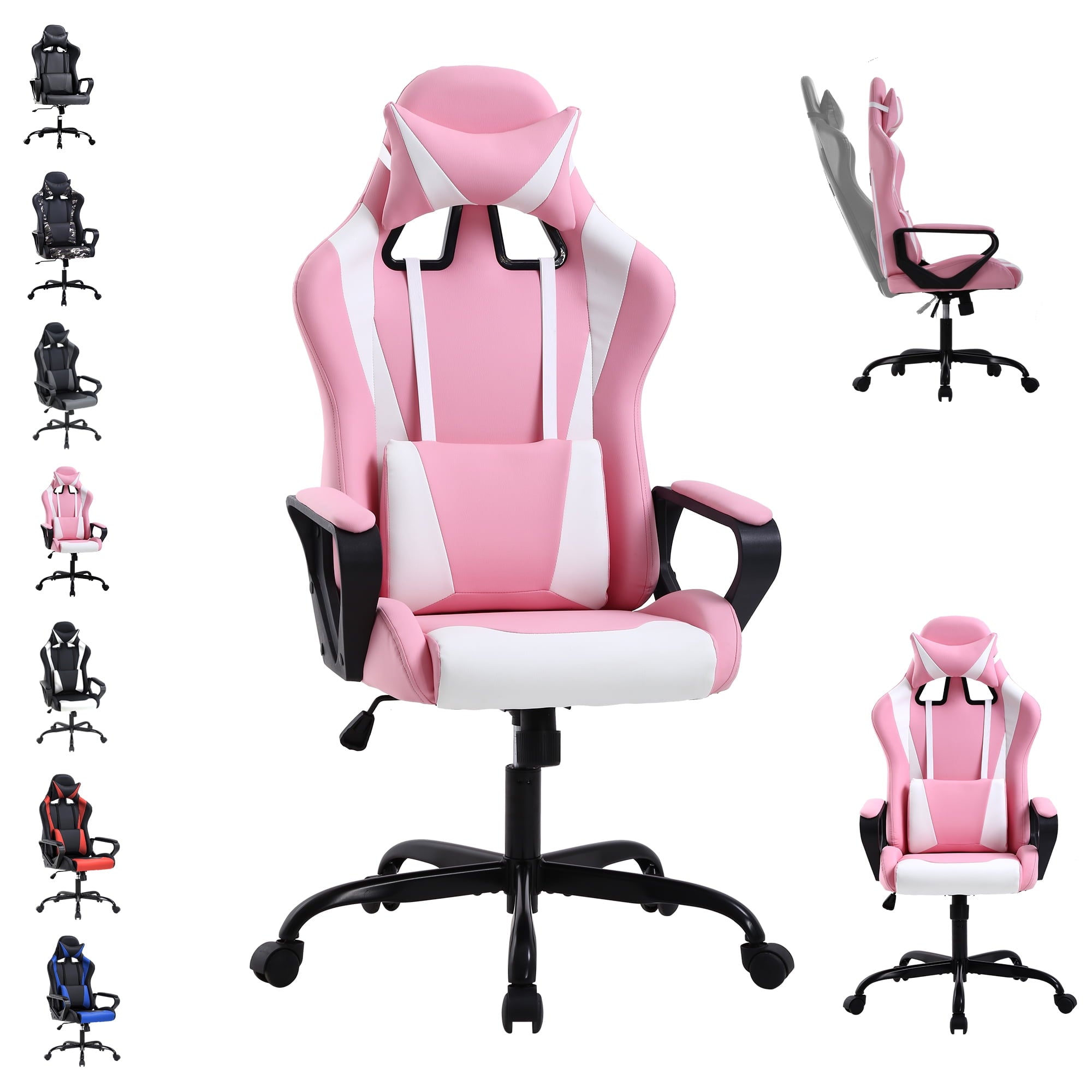 CL.HPAHKL PC Gaming Chair, Office Chair High Back PU Leather Ergonomic Computer Chair with Headrest and Lumbar Support, Height Adjustable Video Game Chair for Adults, White