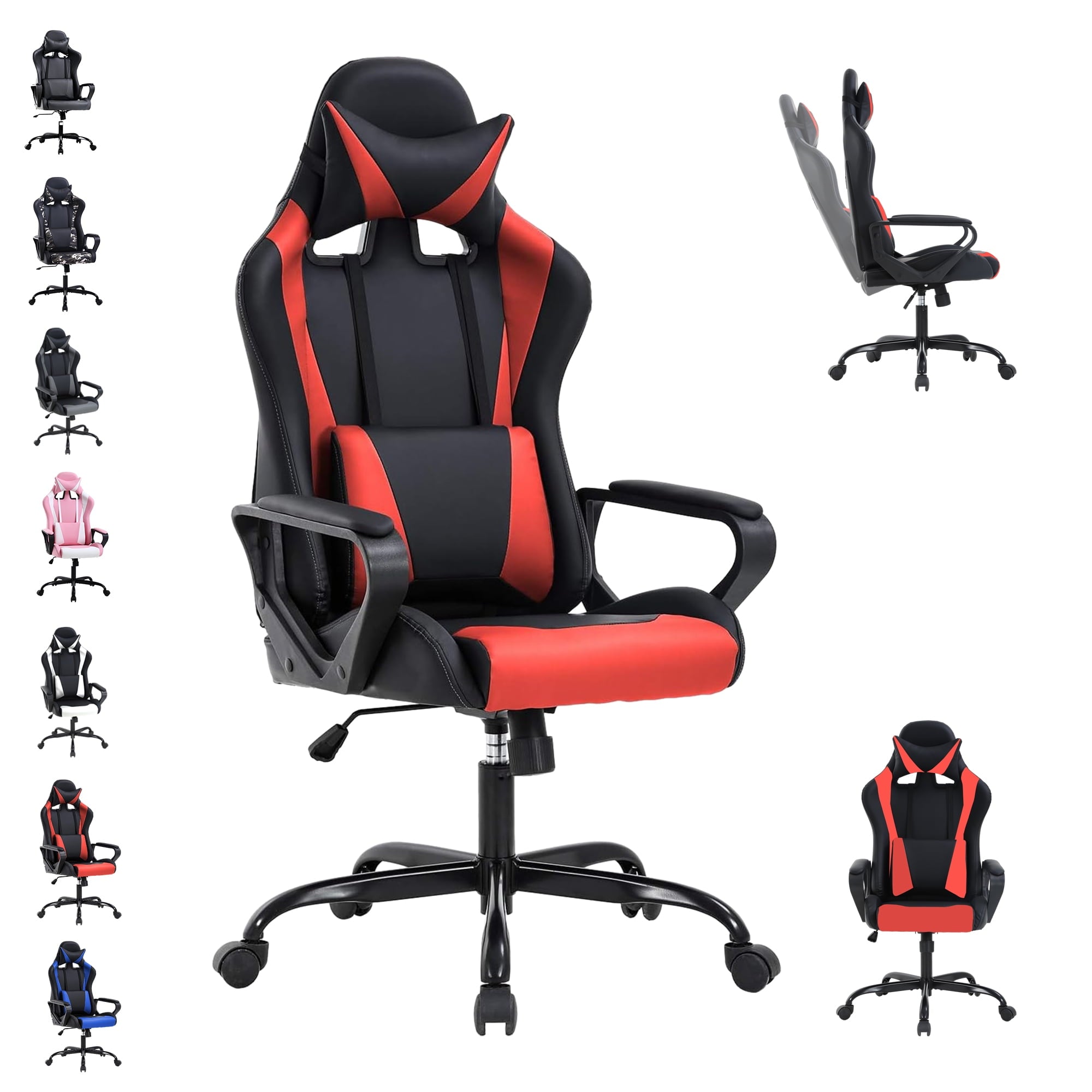 CL.HPAHKL PC Gaming Chair, Office Chair High Back PU Leather Ergonomic Computer Chair with Headrest and Lumbar Support, Height Adjustable Video Game Chair for Adults, White