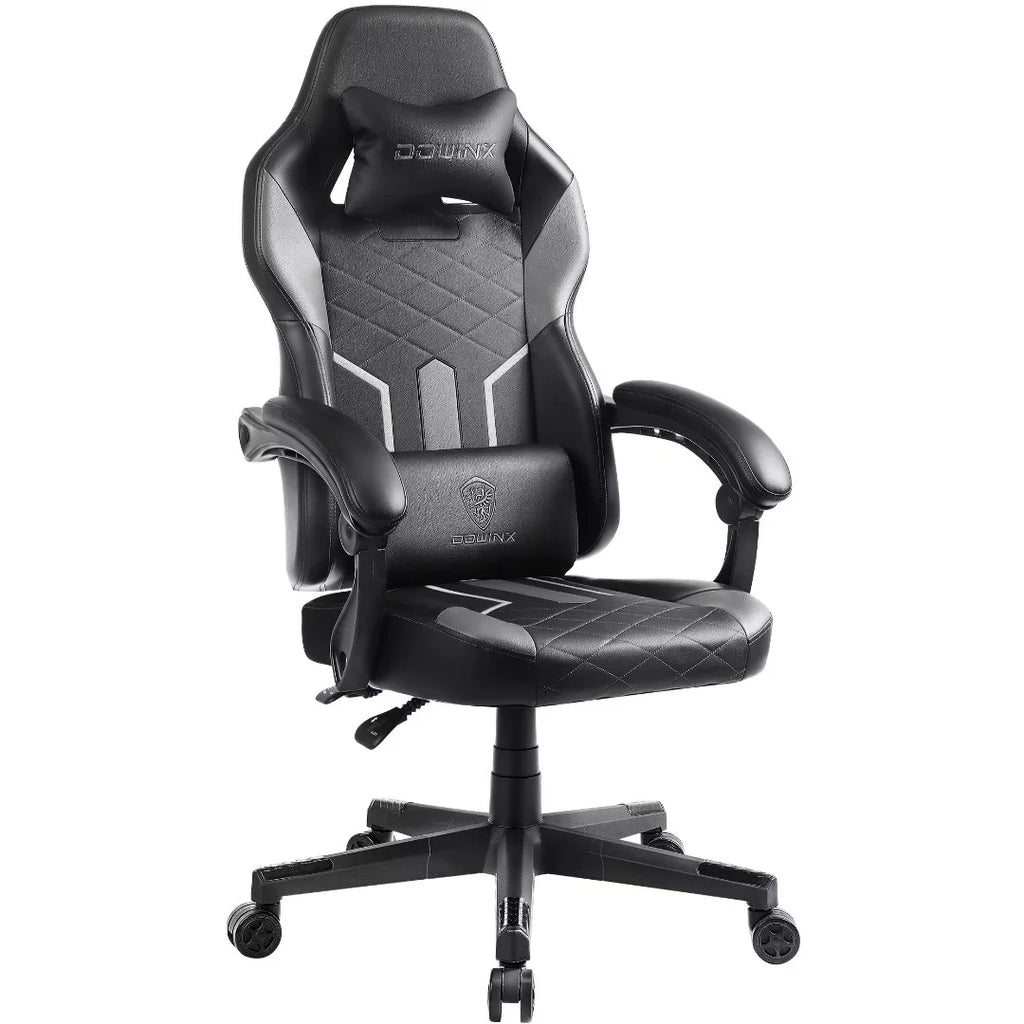 Dowinx Gaming Chair with Pocket Spring Cushion, Ergonomic Computer Chair High Back, Reclining Game Chair Pu Leather 350LBS, Grey