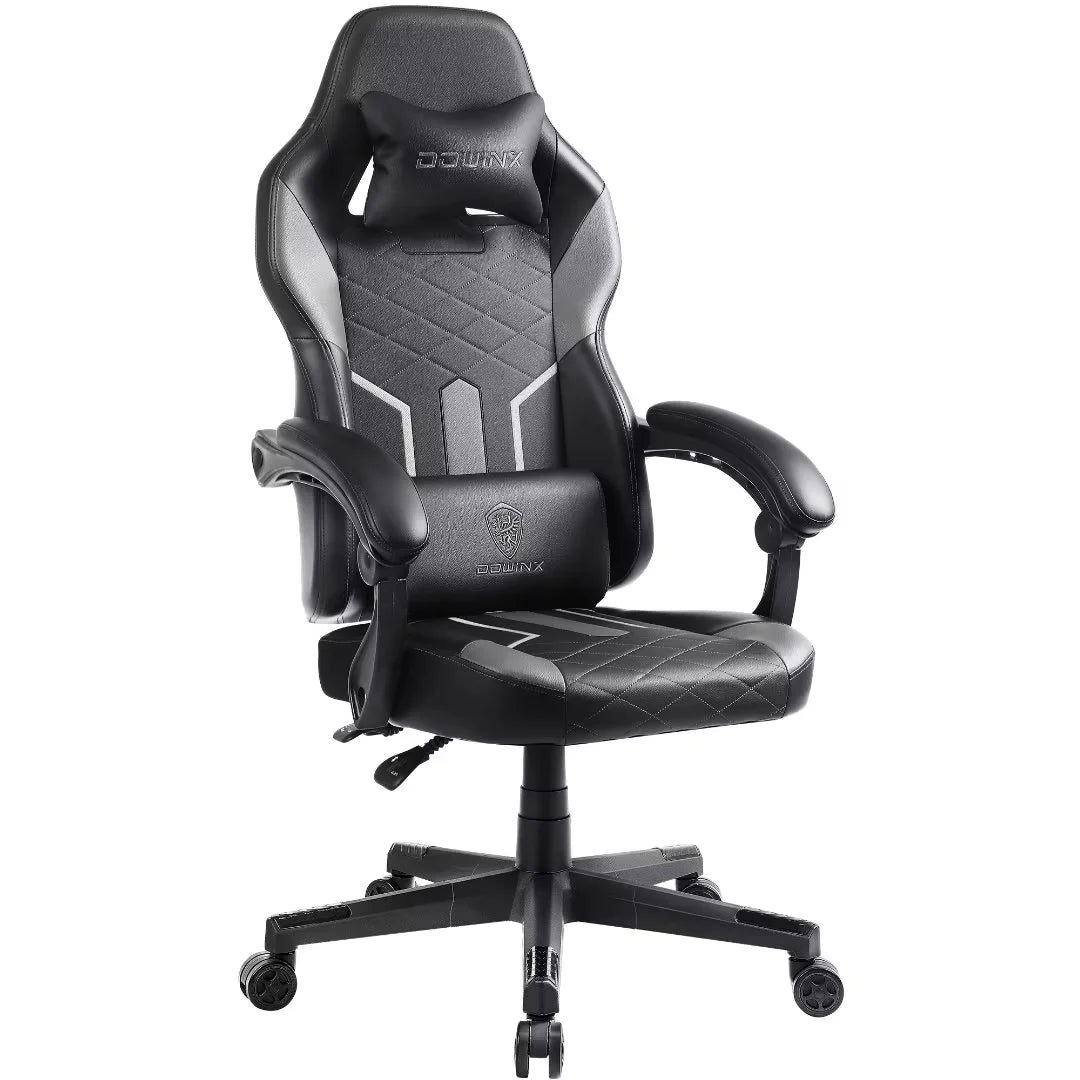 Dowinx Gaming Chair with Pocket Spring Cushion, Ergonomic Computer Chair High Back, Reclining Game Chair Pu Leather 350LBS, Grey