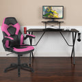Emma + Oliver Black/Pink Gaming Desk Set with Cup Holder, Headphone Hook, and Monitor Stand