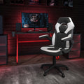 Emma + Oliver Gaming Bundle-Red Desk, Cup Holder, Headphone Hook and White Chair