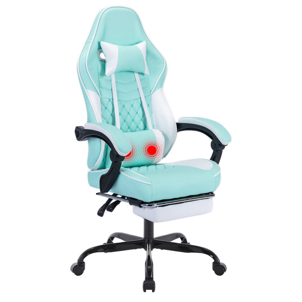 Computer Gaming Chairs with Massage Lumbar Support and footrest,Racing Style Computer Chair Adjustable Headrest for Adults,Pink White