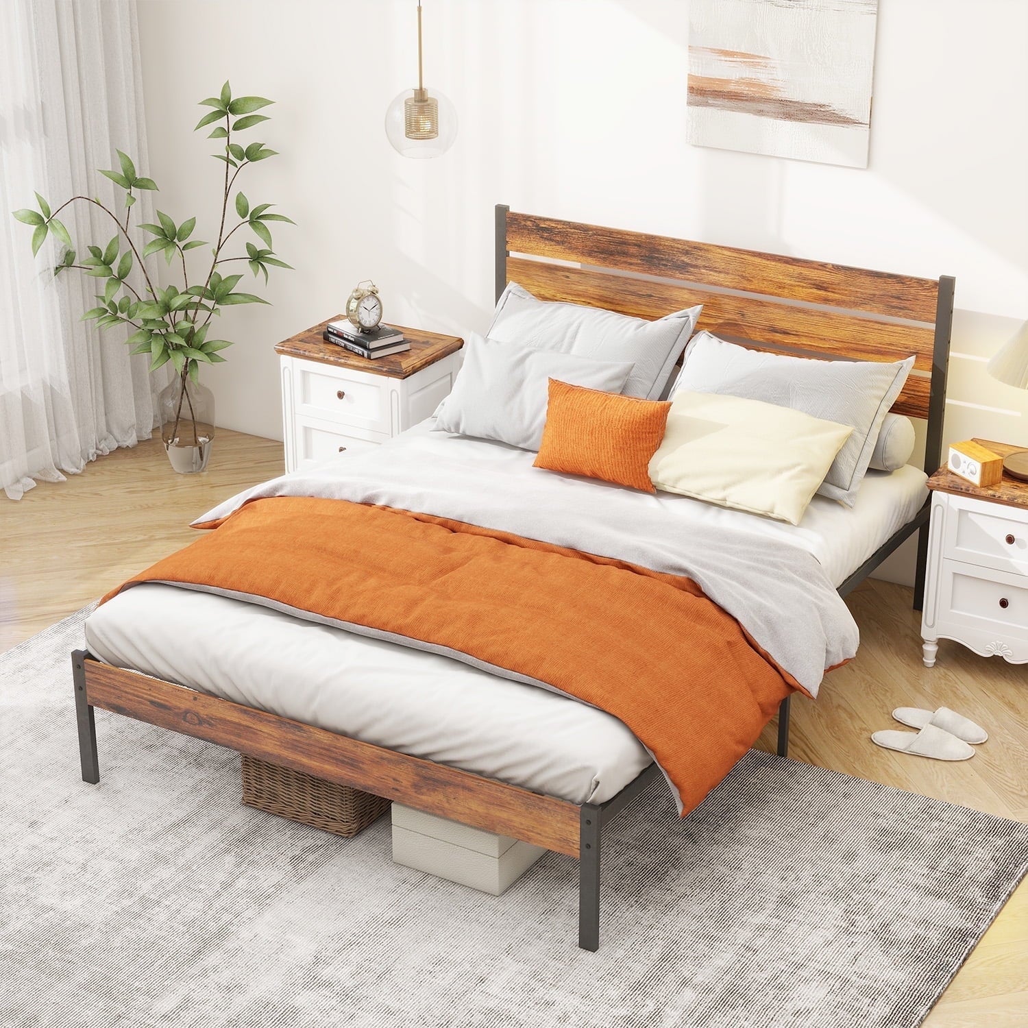 Full Size Bed Frame- Heavy Duty Mattress Foundation with HeadBoard, Steel Slats Support (No Box Spring Needed)