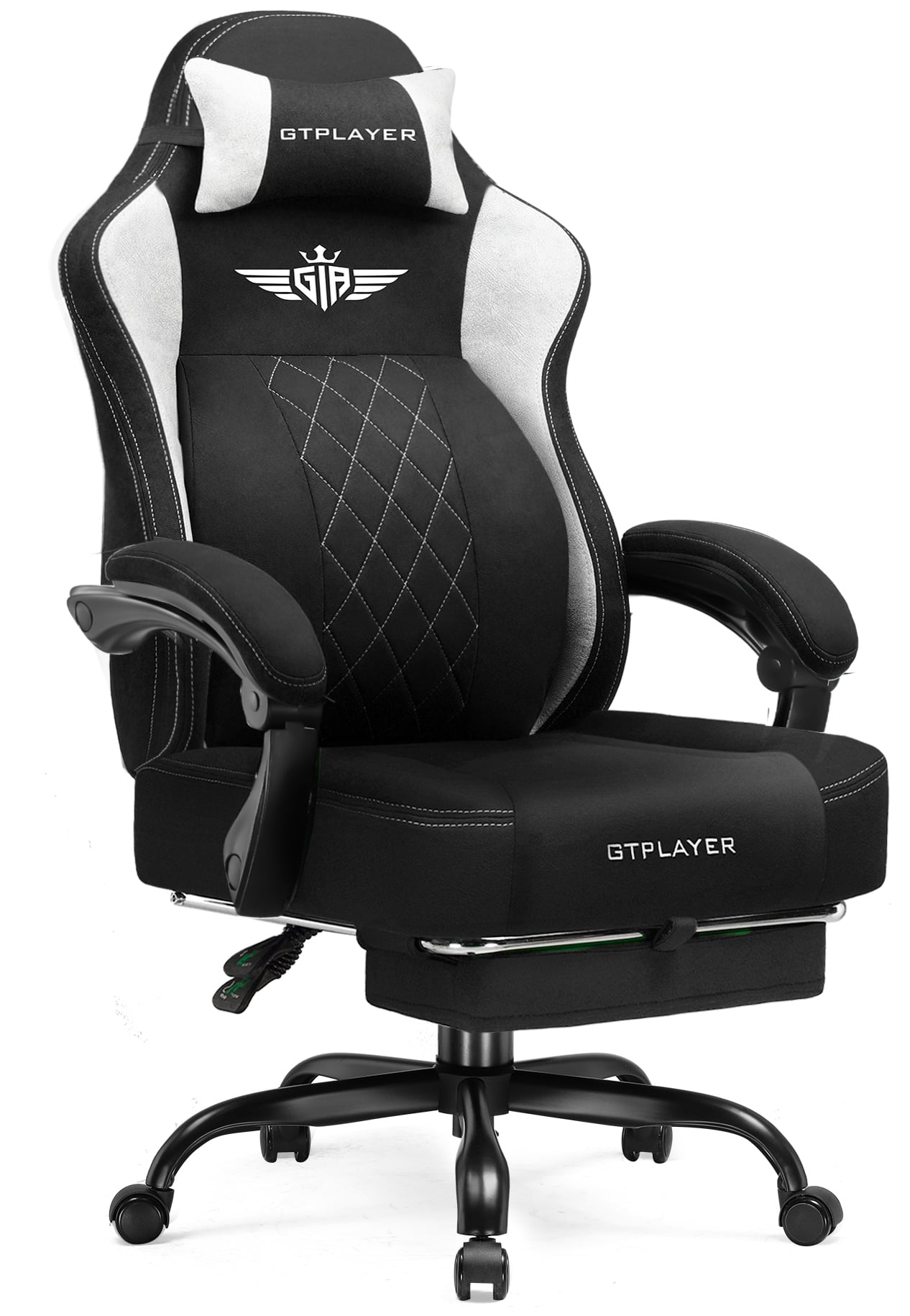 GTPLAYER Big and Tall Ergonomic High Back Breathable Fabric Gaming Computer Chair with Strong Lumbar Support and Footrest, Black
