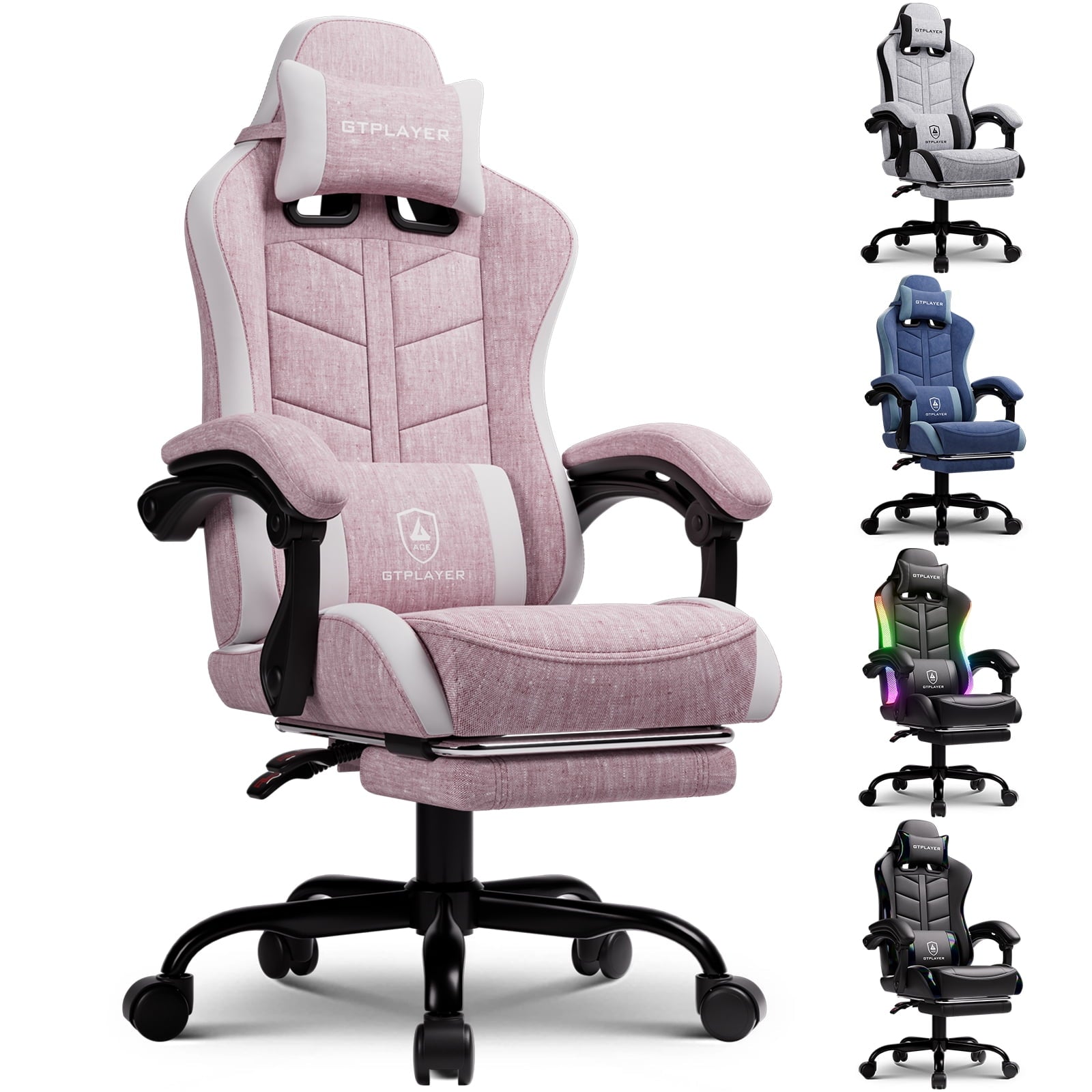 GTPLAYER Gaming Chair with Footrest, Computer Gaming Chair for Adults and Kids, Height Adjustable Gamer Chair with 90-155° Recline & Removable Headrest Lumbar Support,Colorful Black