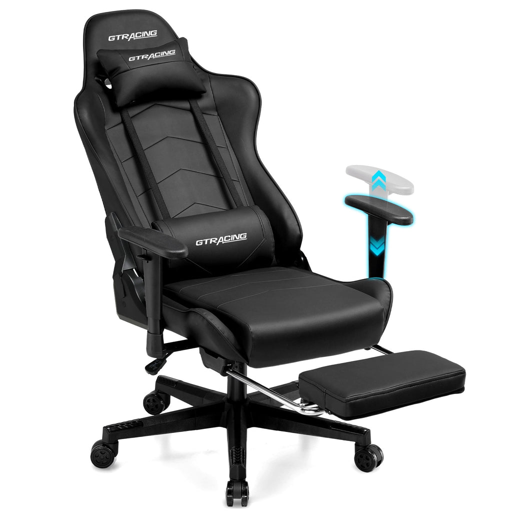 GTRACING Gaming Chair with Footrest, Racing Style Gamer Chairs for Adults - Adjustable Reclining Backrest & Lumbar Support, Computer Game Chair for Office(Dark Grey)