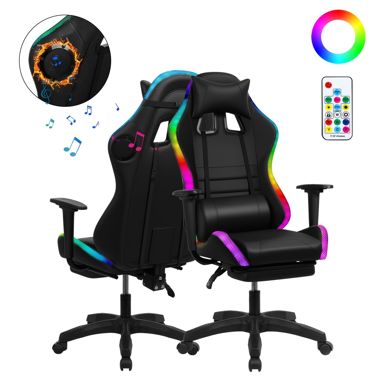 GZCW Gaming Chair with Retractable Footrest,350lbs Load Capacity Office Executive Chair with Two Bluetooth-compatible Speakers,Multiple RGB LED Light Modes Game Chair