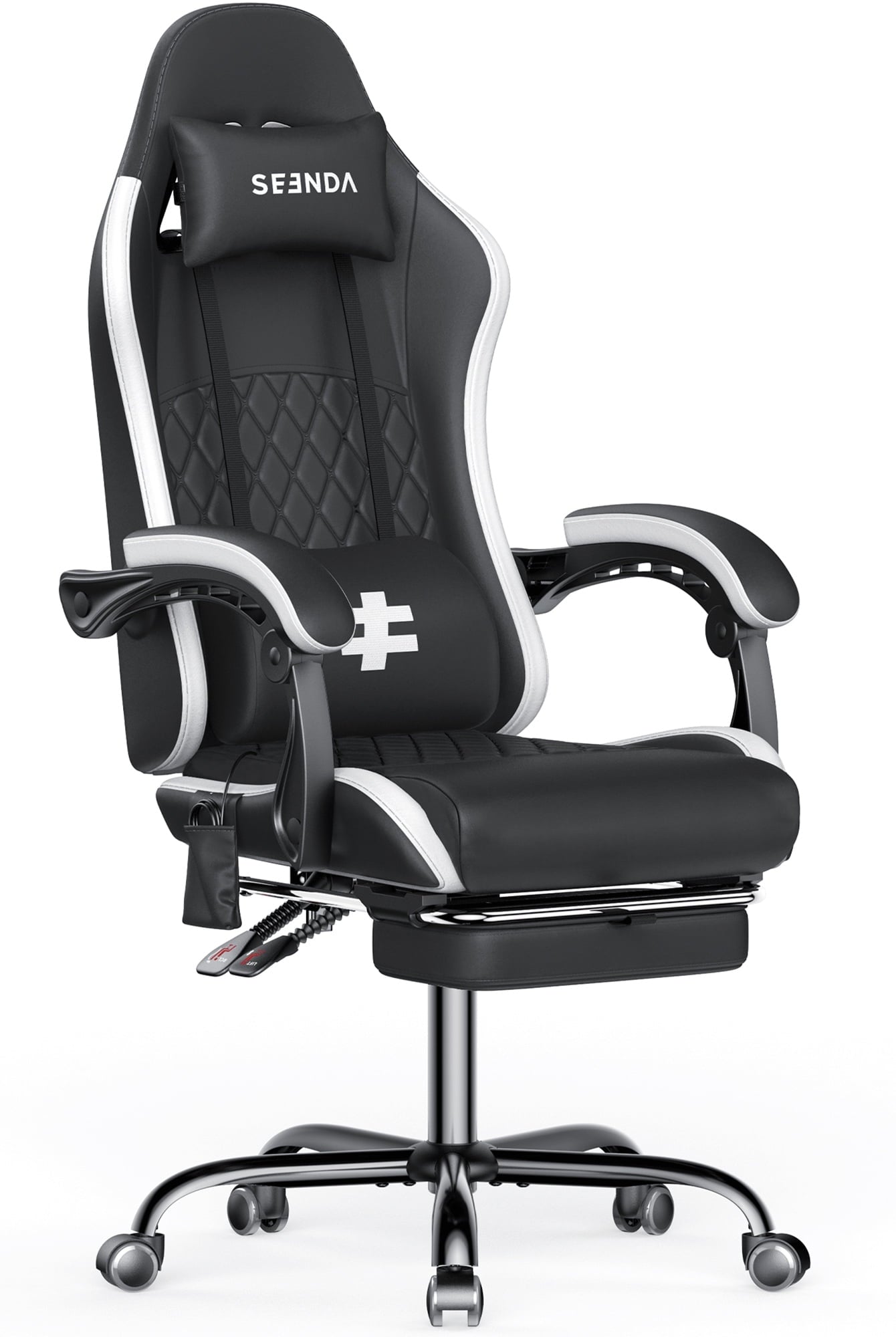 Seenda Gaming Chair, Fabric Office Chair Ergonomic Desk Chair, Video Game Chair with Footrest and Massage Lumbar Support, High Back Computer Office Chair with Headrest, 275Lbs, Black