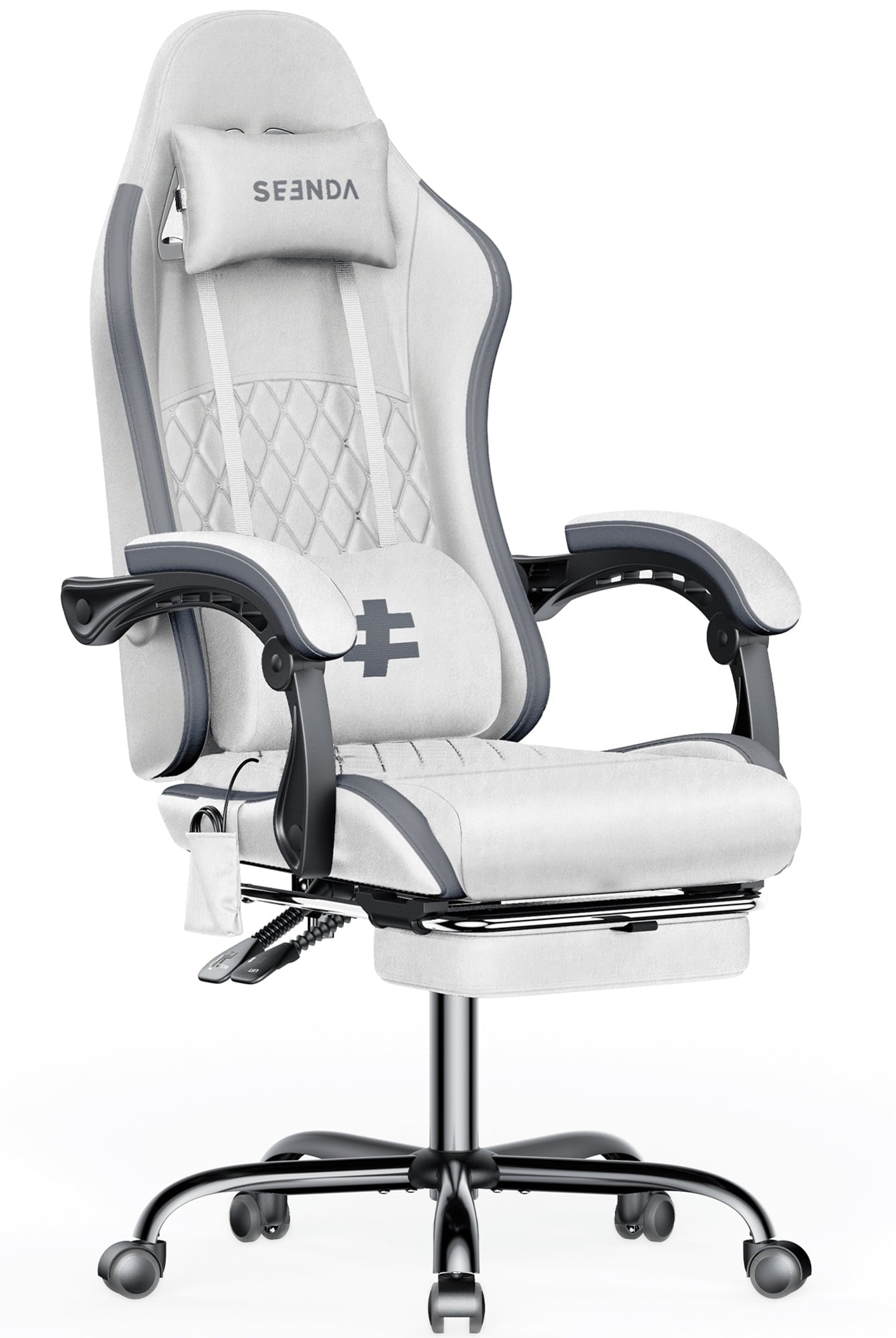 Seenda Gaming Chair, Fabric Office Chair Ergonomic Desk Chair, Video Game Chair with Footrest and Massage Lumbar Support, High Back Computer Office Chair with Headrest, 275Lbs, Black