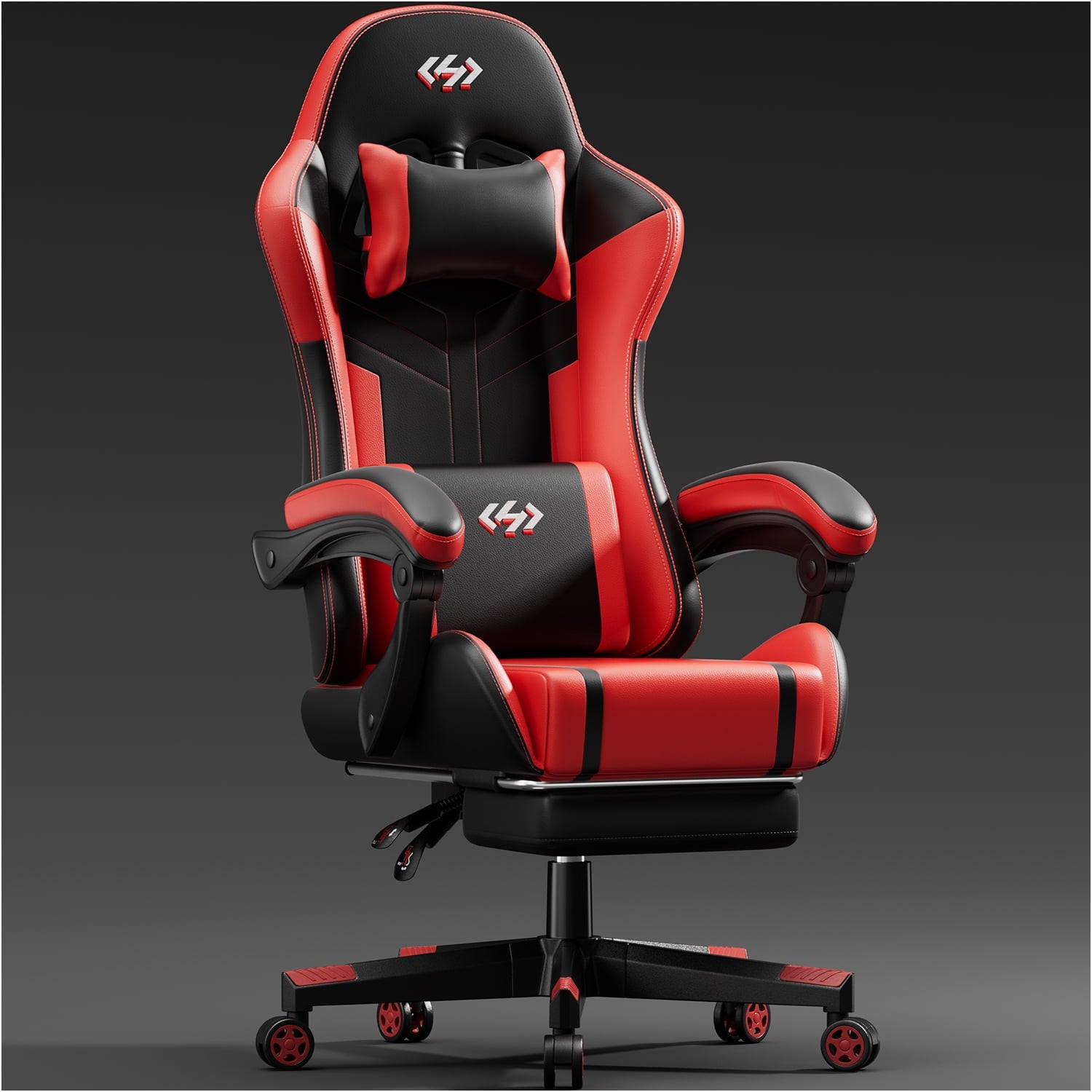 HLDIRECT Gaming Chair with Pocket Spring Cushion, Video Game Chair, Gaming Computer Chair for Adults with Headrest and Lumbar Support, Black & Red