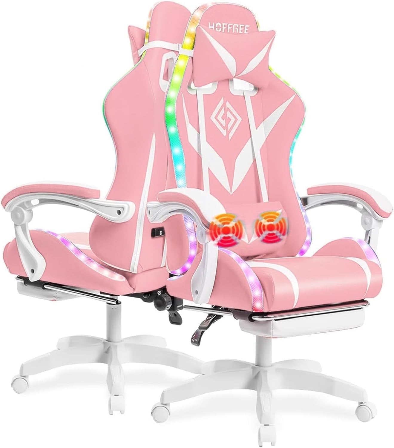 HOFFREE Gaming Chair with Massage and LED RGB Lights Ergonomic Computer Chair with Footrest High Back Video Game Chair with Adjustable Lumbar Support Linkage Armrest for Home Office