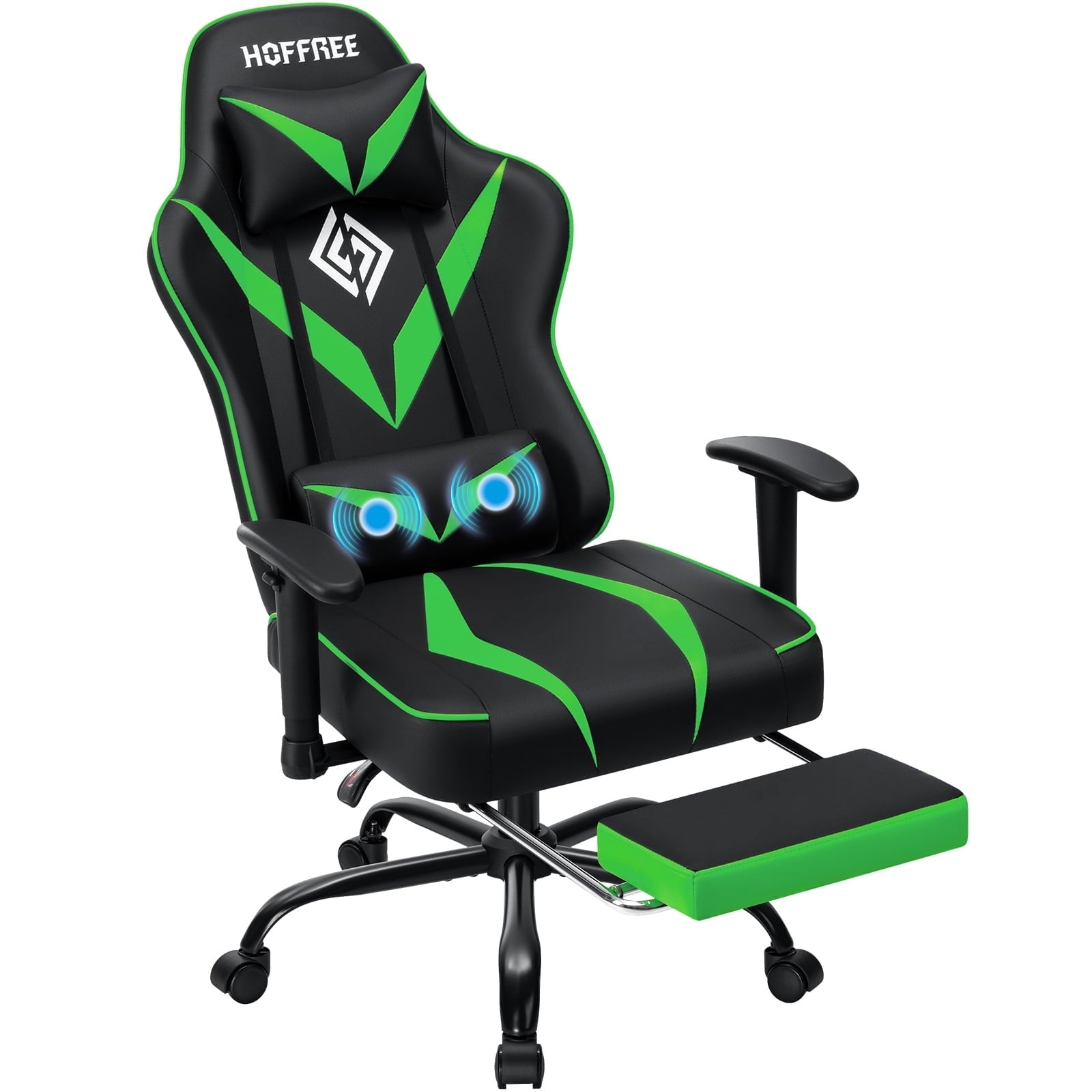 Hoffree Massage Gaming Chair with Footrest Ergonomic Design Gamer Chair with Adjustable Armrest for Adults and Teens Leather Game Chair with Headrest and Lumbar Support