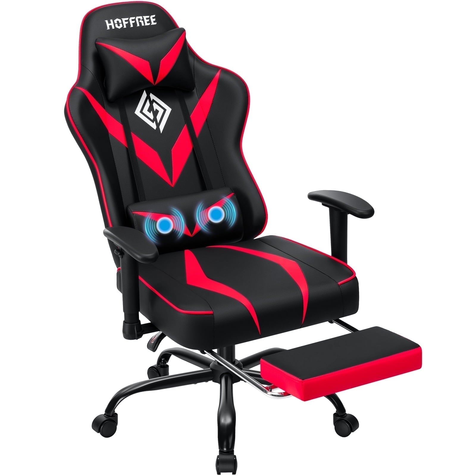 Hoffree Massage Gaming Chair with Footrest Ergonomic Design Gamer Chair with Adjustable Armrest for Adults and Teens Leather Game Chair with Headrest and Lumbar Support
