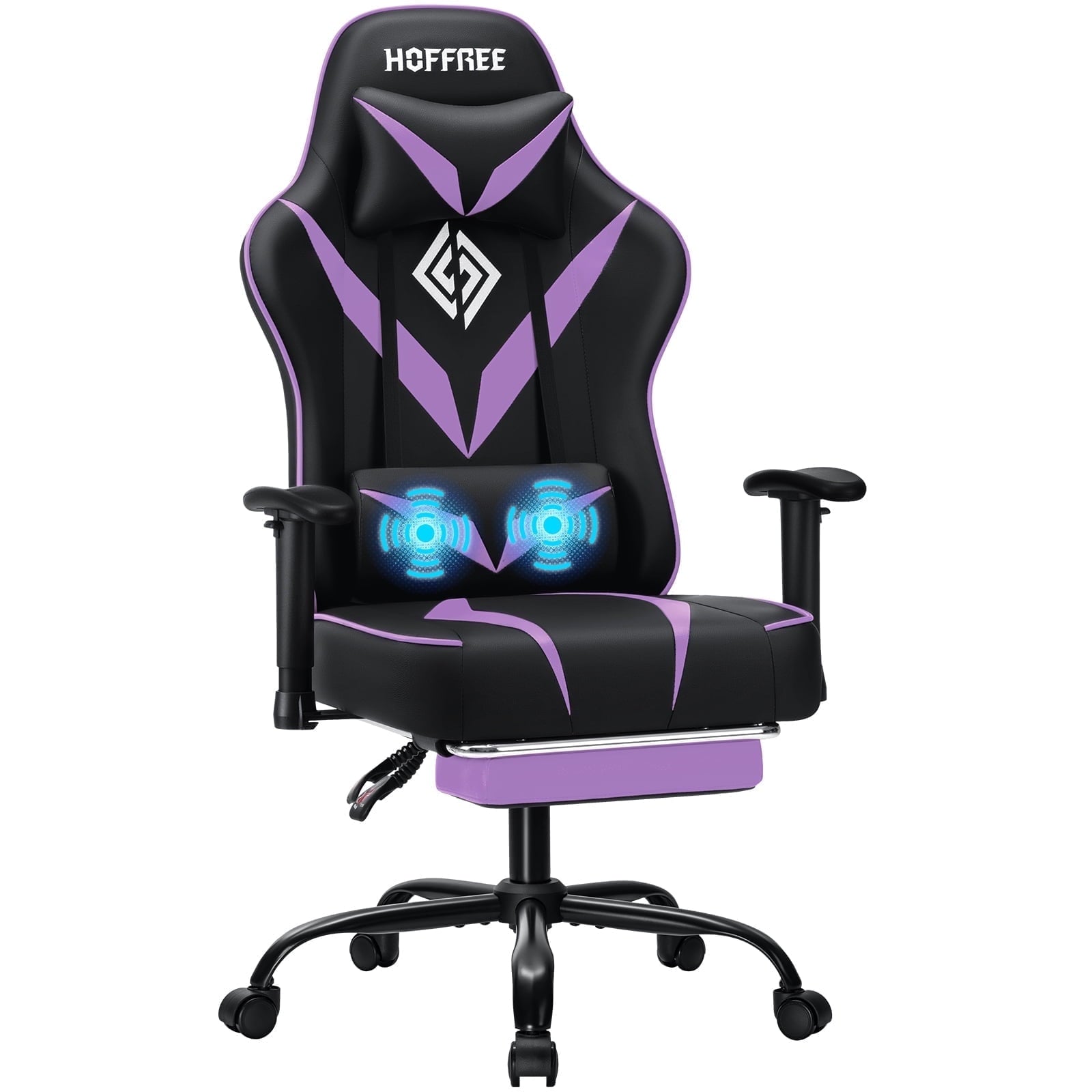 Hoffree Massage Gaming Chair with Footrest Ergonomic Design Gamer Chair with Adjustable Armrest for Adults and Teens Leather Game Chair with Headrest and Lumbar Support