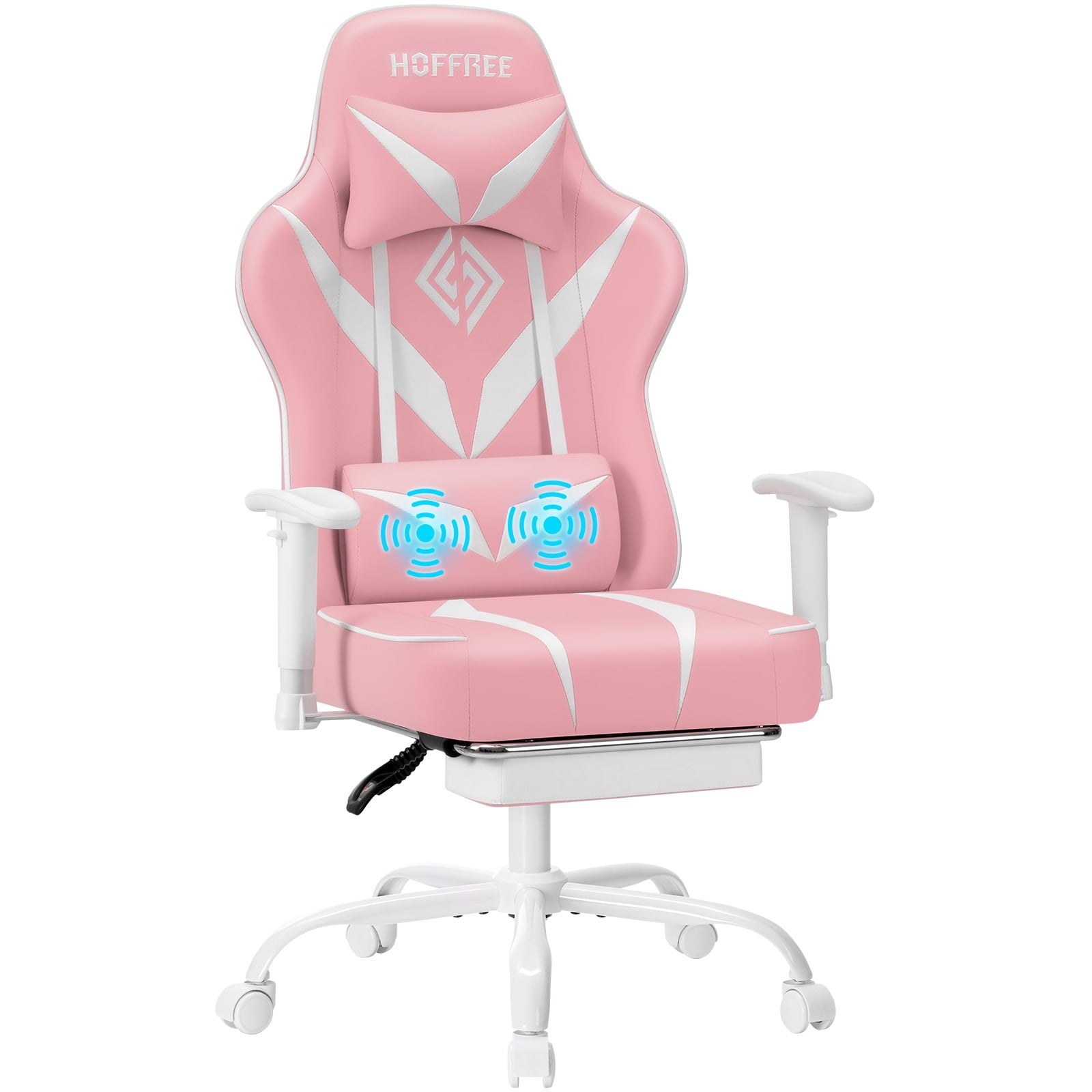Hoffree Massage Gaming Chair with Footrest Ergonomic Design Gamer Chair with Adjustable Armrest for Adults and Teens Leather Game Chair with Headrest and Lumbar Support