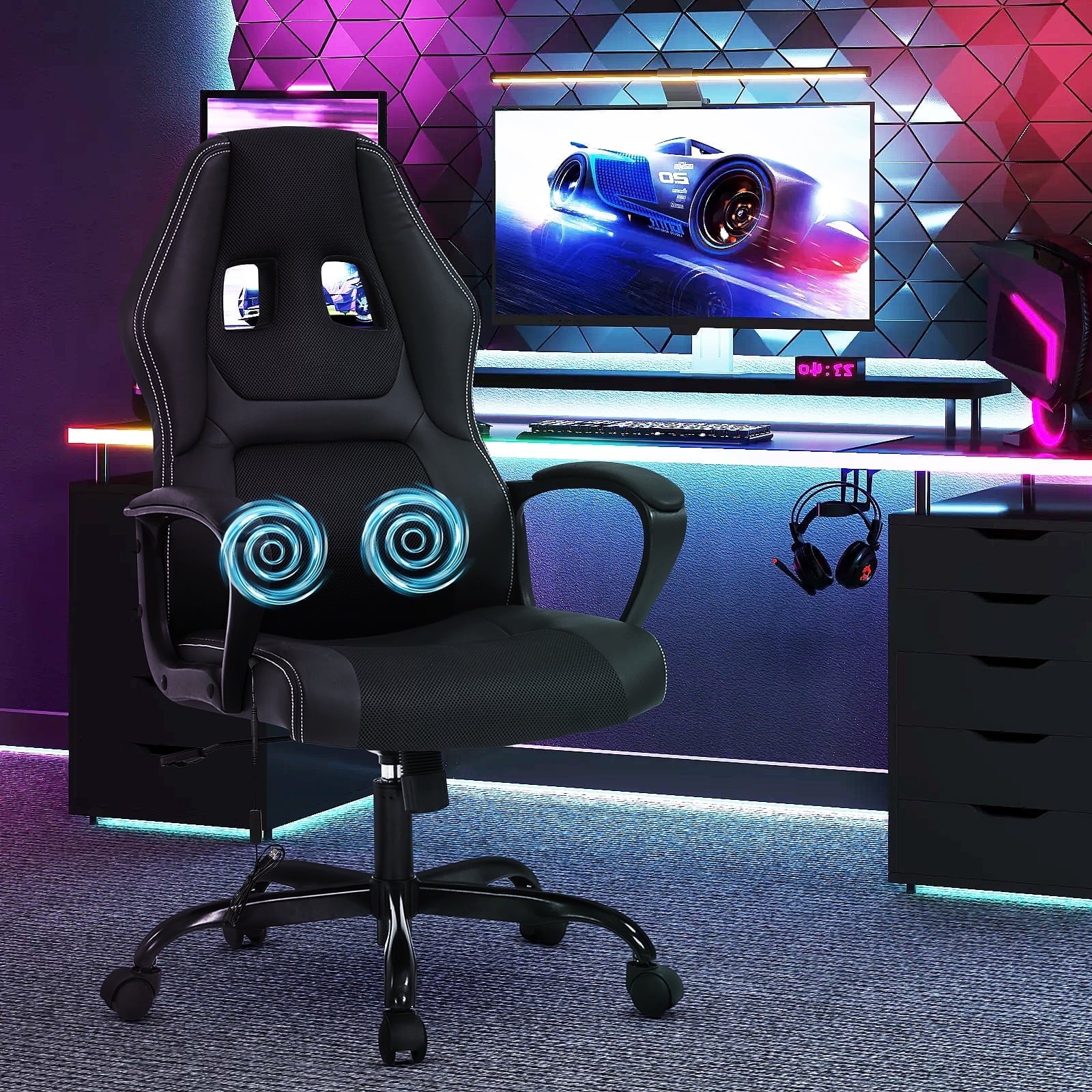 Dkelincs Teen Fibreboard Gaming Chair with 360 Degree Rolling Wheels and Lumbar Support, Black