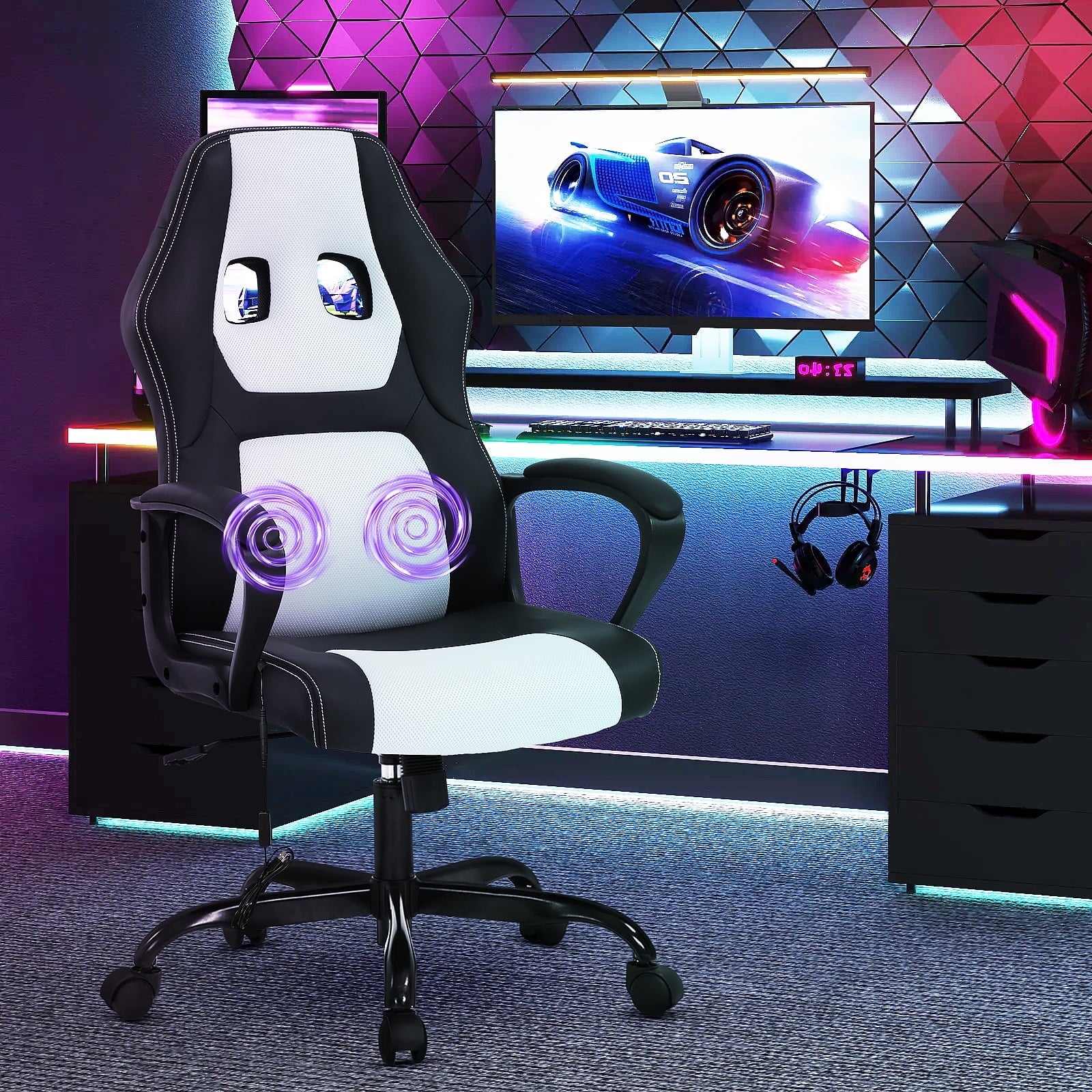 Dkelincs Teen Fibreboard Gaming Chair with 360 Degree Rolling Wheels and Lumbar Support, Black