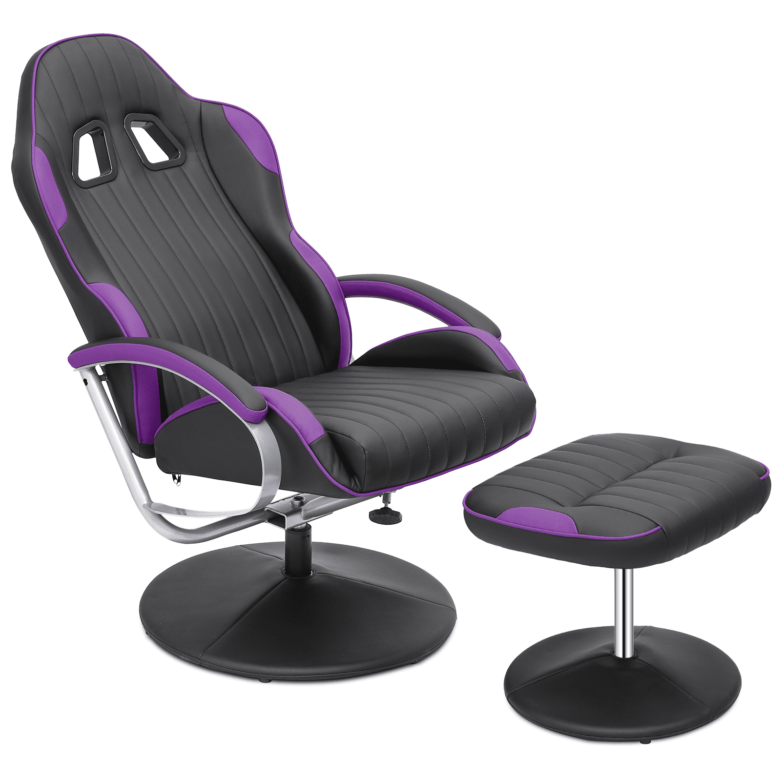 MoNiBloom Gaming Chair with Ottoman, Upholstered Reclining Chair with Adjustable Angle, Racing Style Swivel Recliner with Footrest, Purple